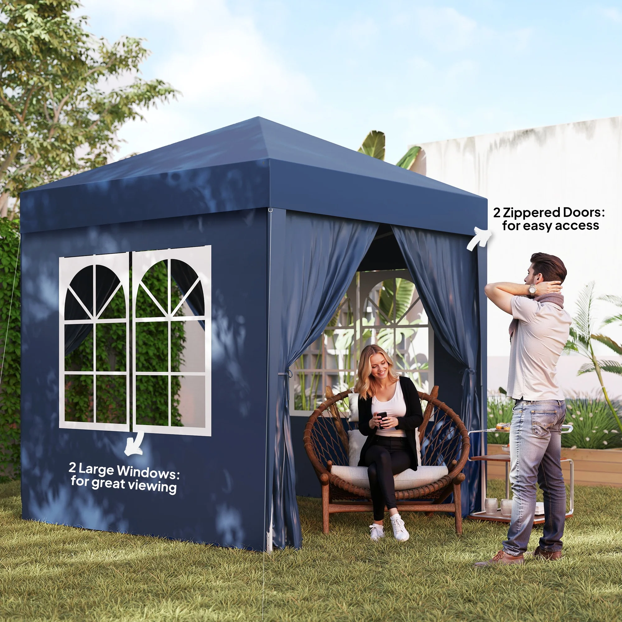 6.6' x 6.6' Pop-Up Canopy Tent with Removable Sidewalls and Carry Bag, Blue - Image 9