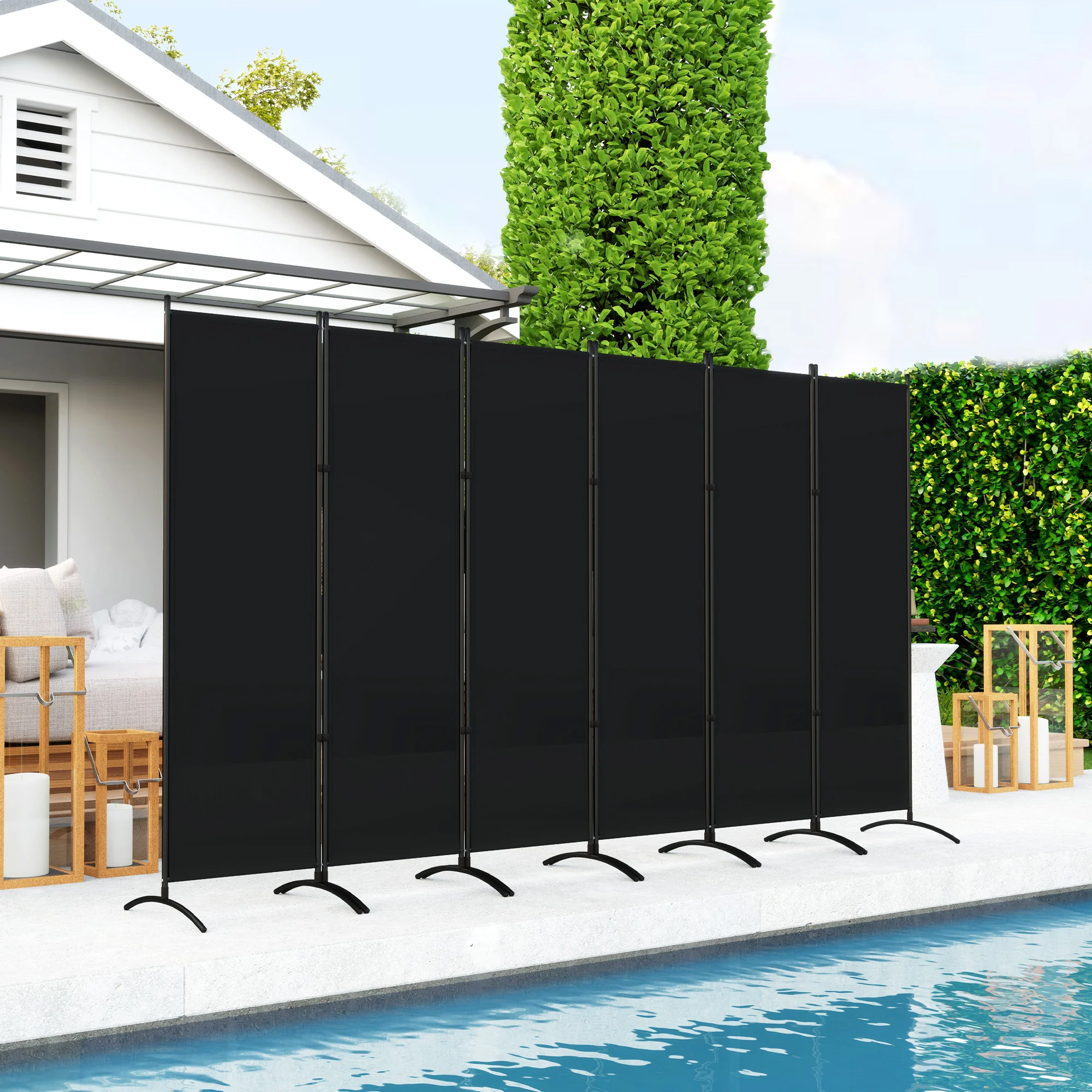 6 Panel Folding Privacy Screen, 5.7FT Tall Room Divider with UV30+ Protection, Black - Image 3