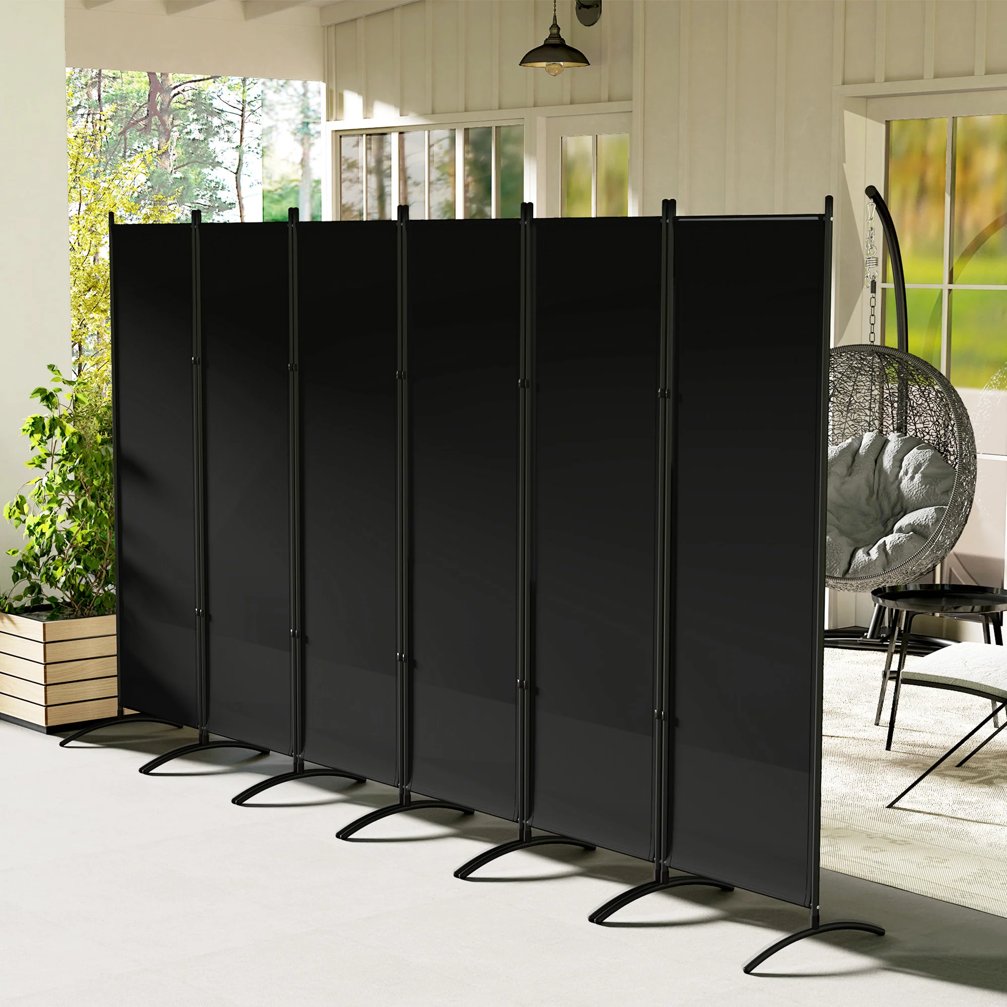 6 Panel Folding Privacy Screen, 5.7FT Tall Room Divider with UV30+ Protection, Black - Image 4