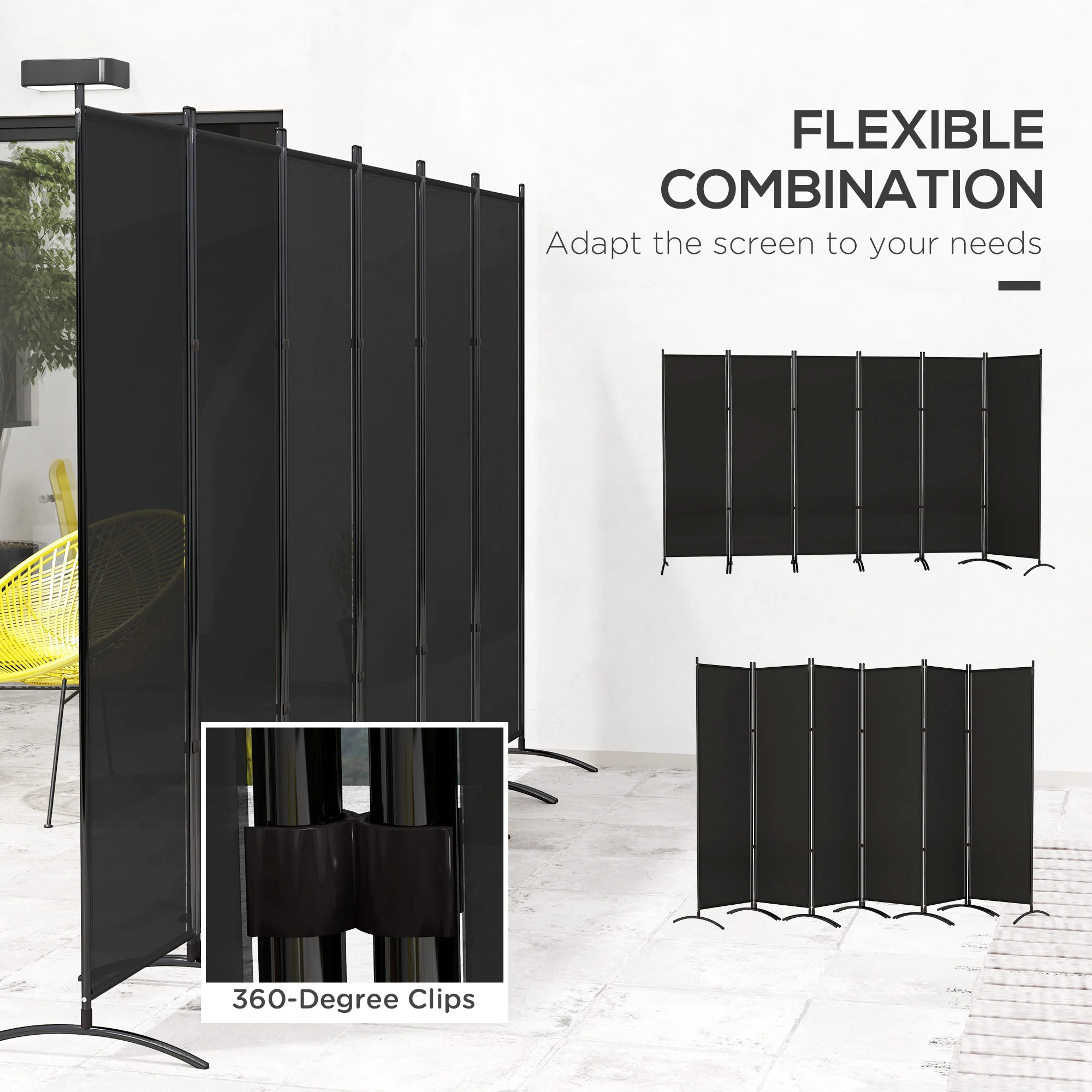 6 Panel Folding Privacy Screen, 5.7FT Tall Room Divider with UV30+ Protection, Black - Image 8