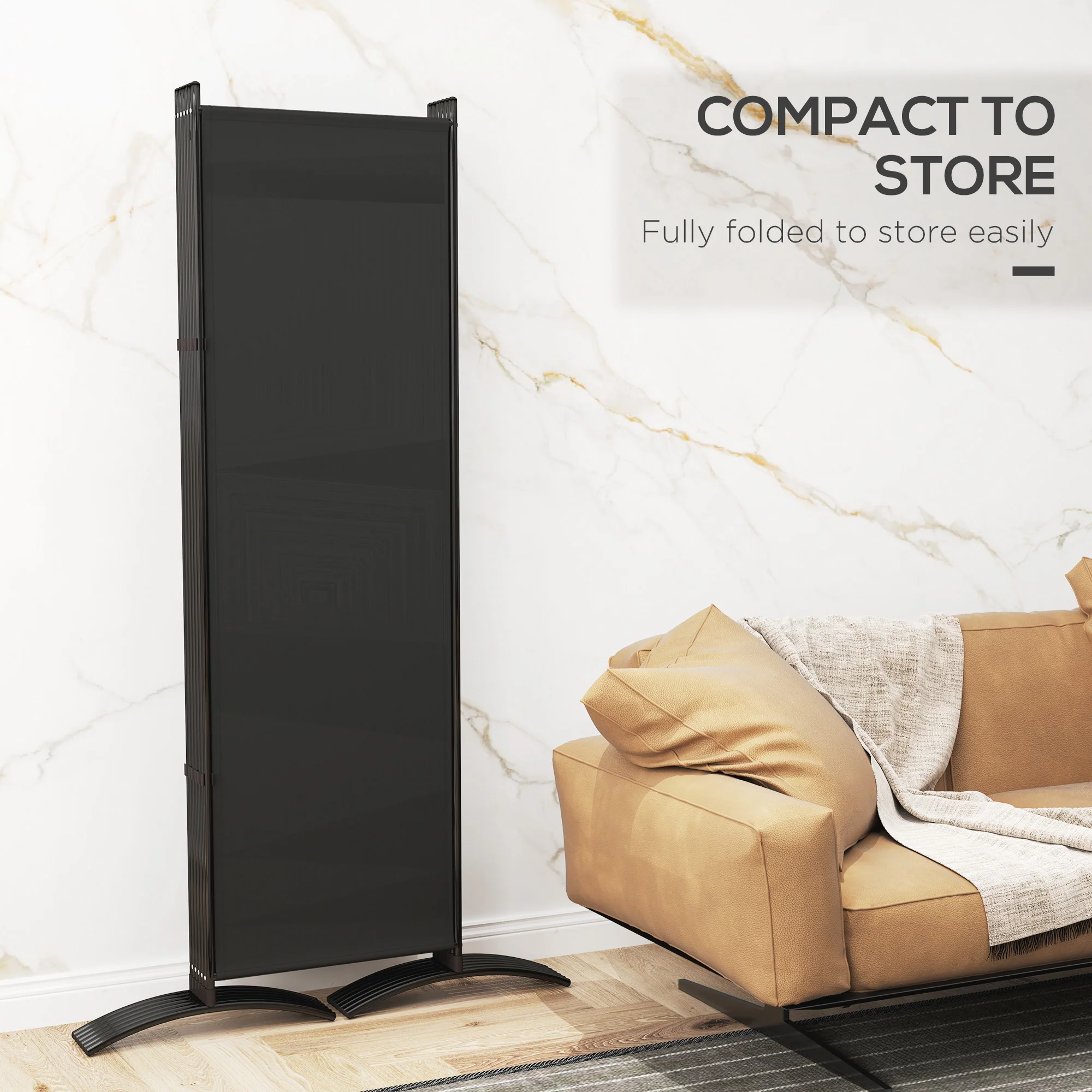 6 Panel Folding Privacy Screen, 5.7FT Tall Room Divider with UV30+ Protection, Black - Image 9