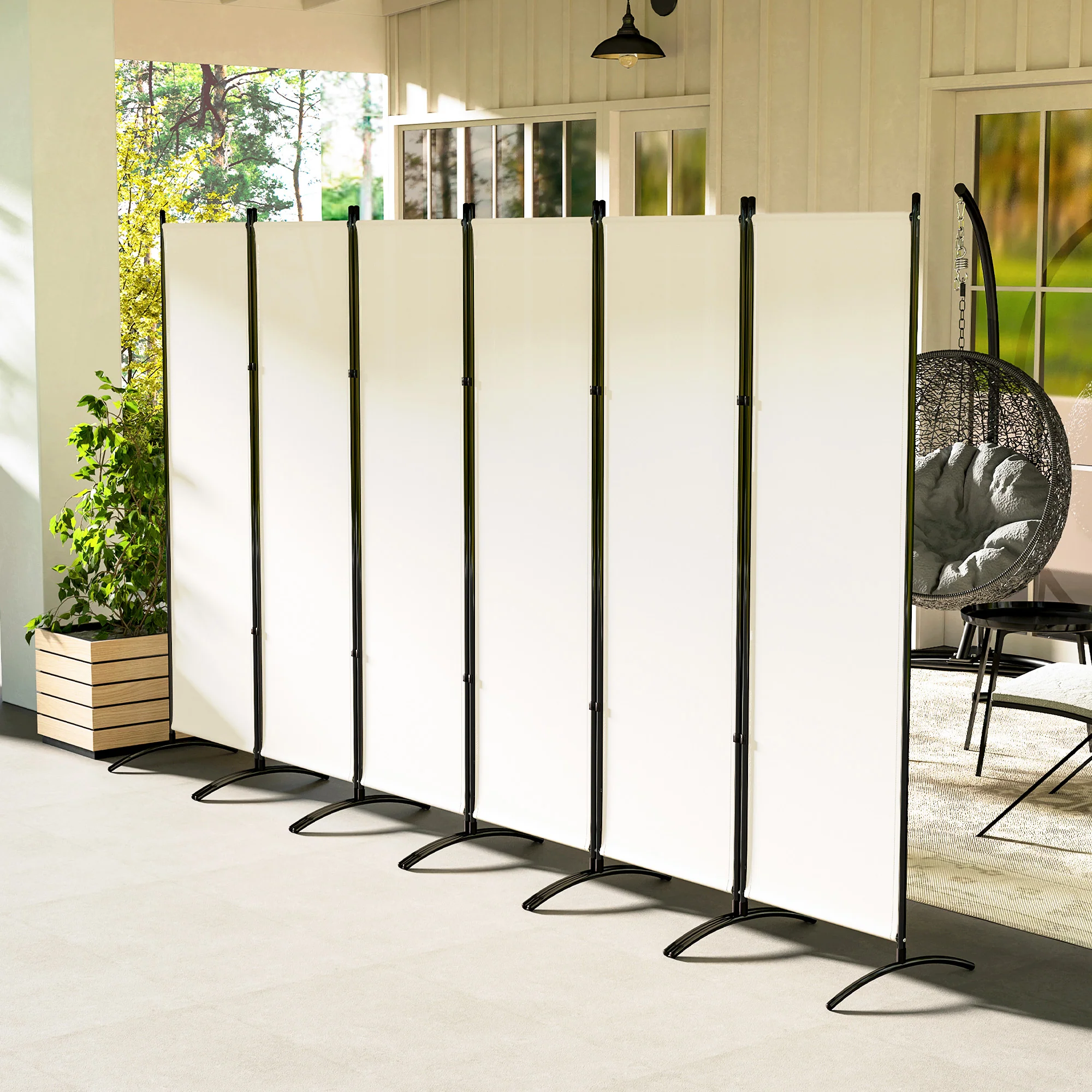 6 Panel Folding Privacy Screen, 5.7FT Tall Room Divider with UV30+ Protection, Beige - Image 4