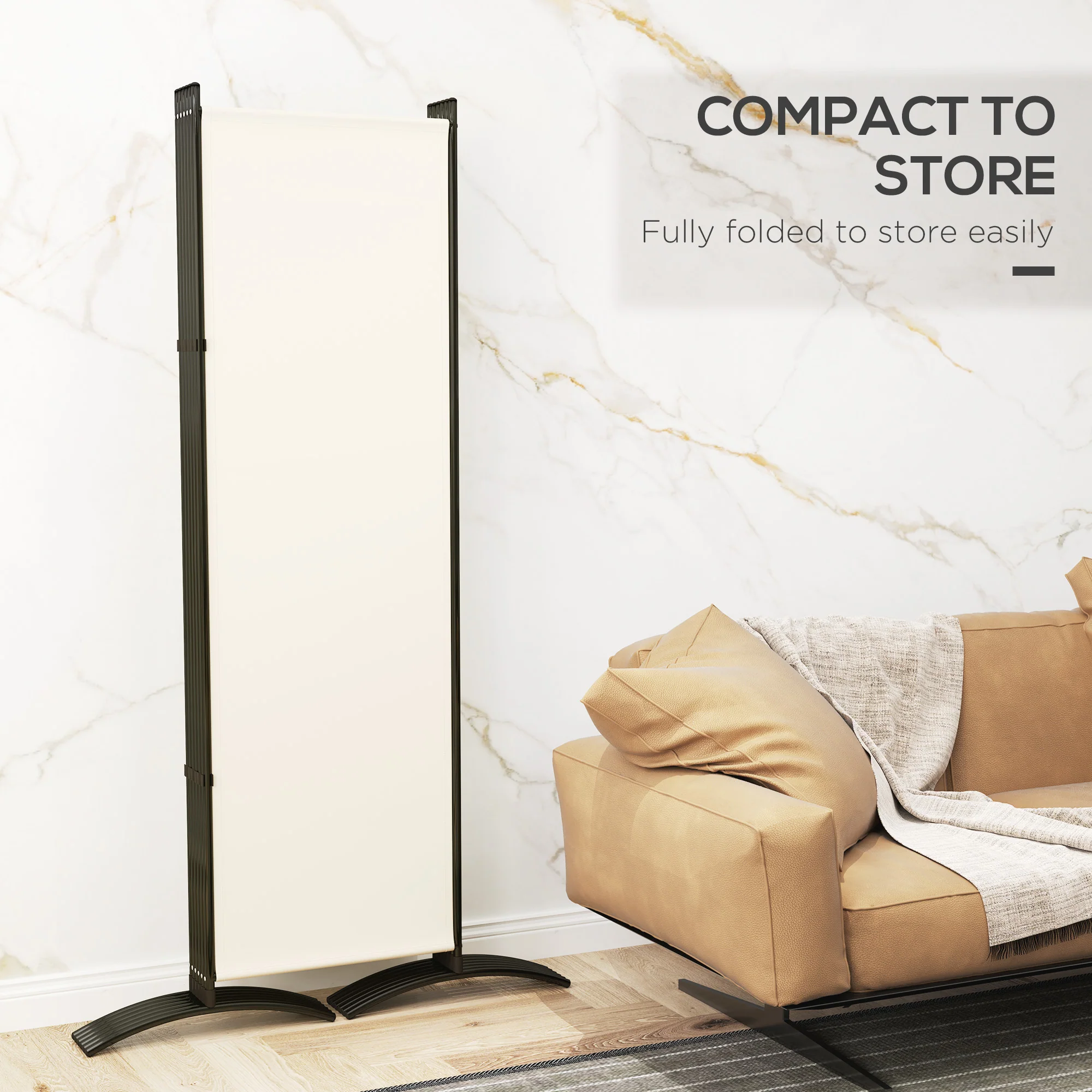 6 Panel Folding Privacy Screen, 5.7FT Tall Room Divider with UV30+ Protection, Beige - Image 9