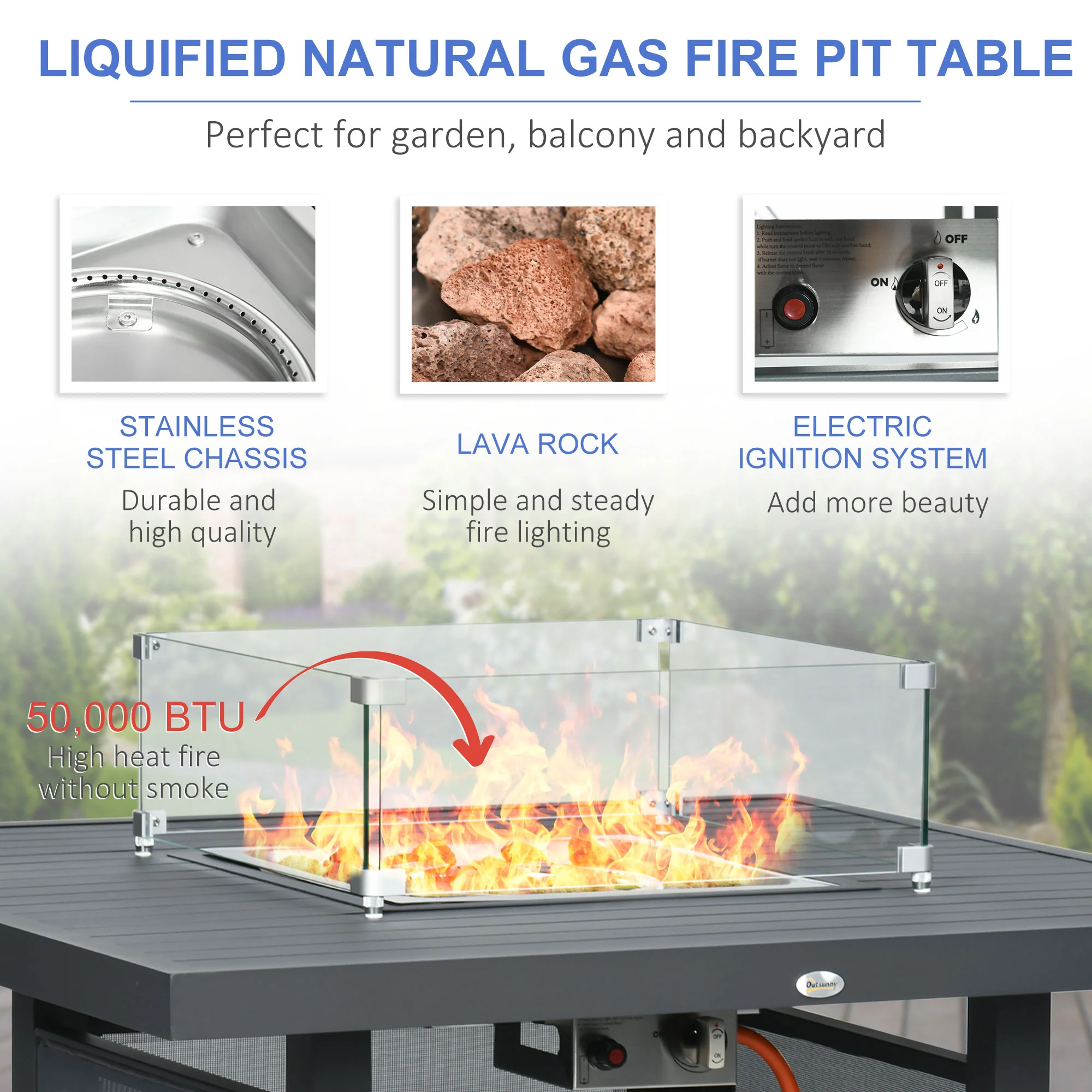 6-Piece Patio Sofa Conversation Set w/ Loveseat, Footstool & Gas Fire Pit Table, Grey - Image 6