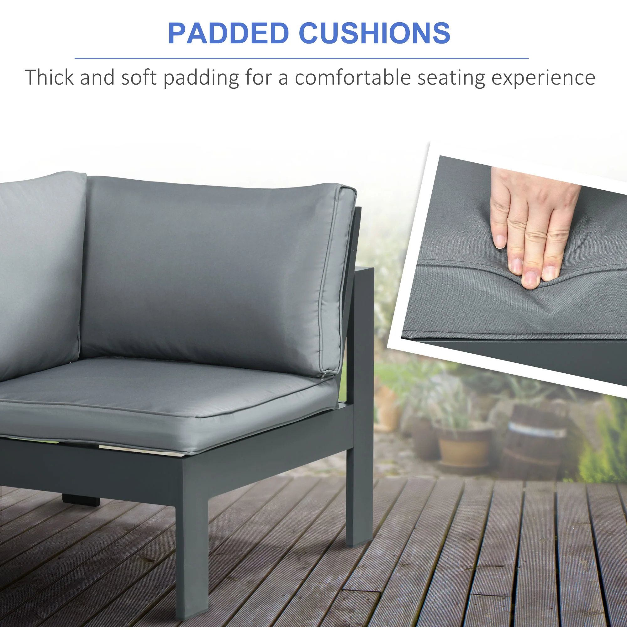 6-Piece Patio Sofa Conversation Set w/ Loveseat, Footstool & Gas Fire Pit Table, Grey - Image 8
