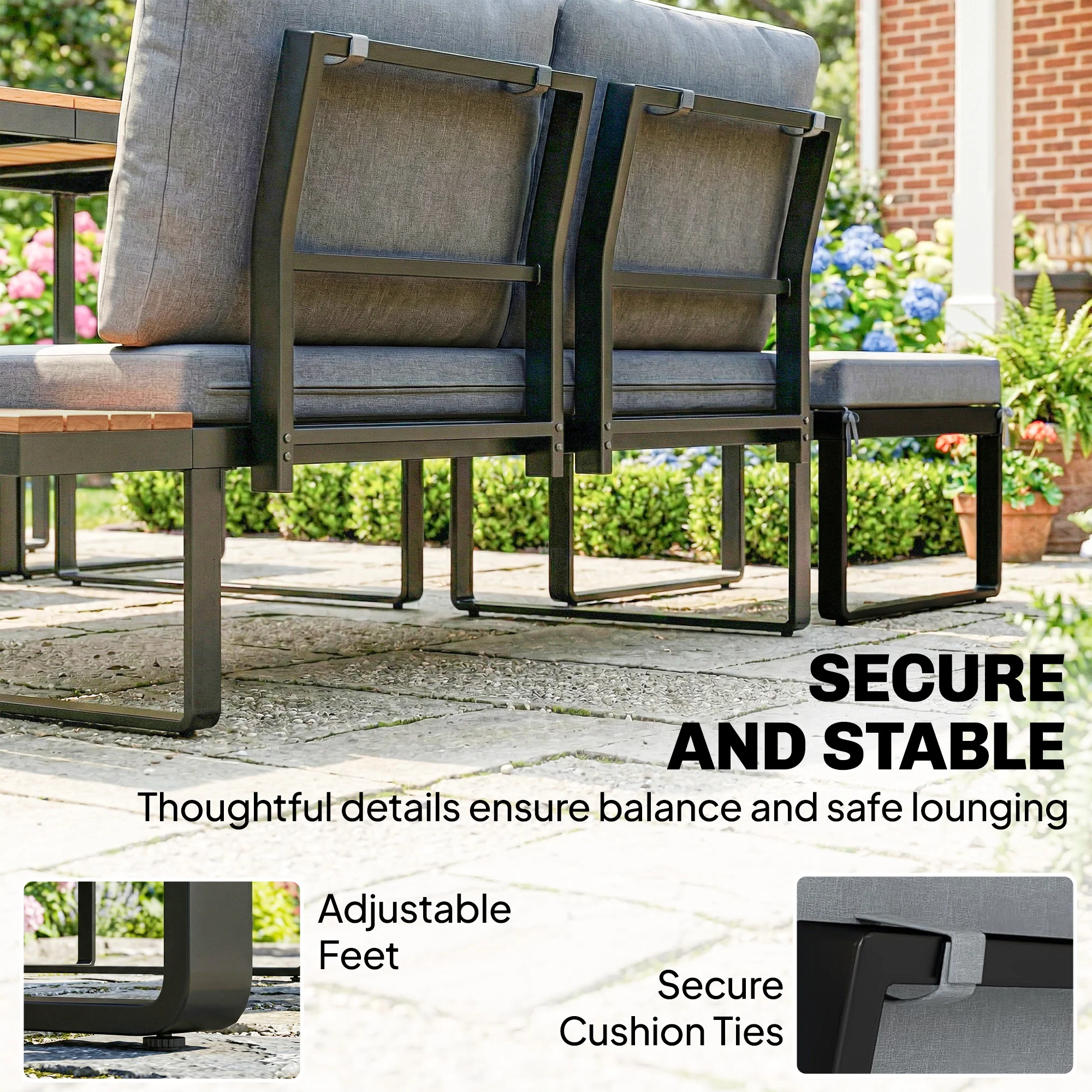FlexNook 6-Piece Corner Sofa Set for 6-8, Aluminium Frame with Cushions, Grey - Image 11