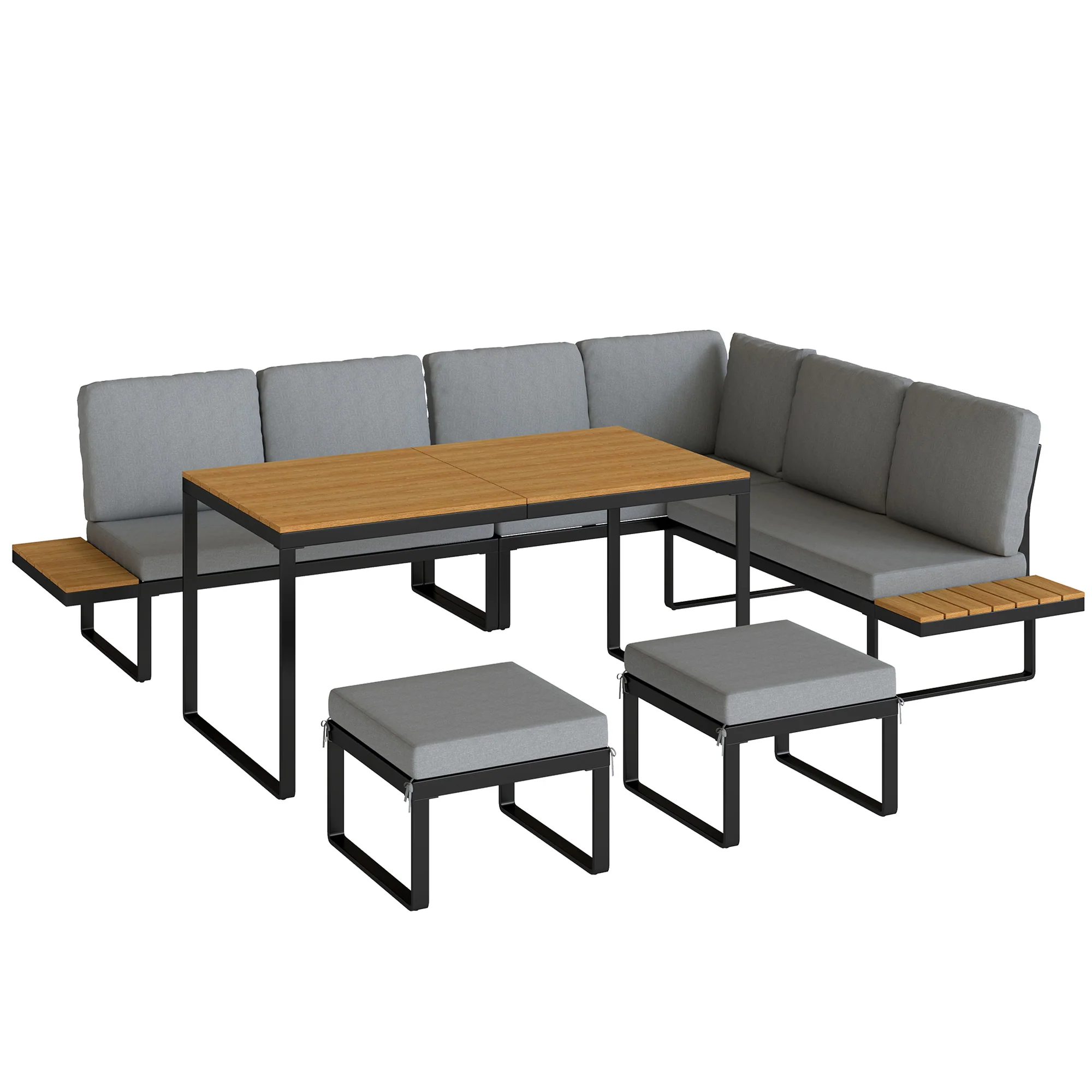 FlexNook 6-Piece Corner Sofa Set for 6-8, Aluminium Frame with Cushions, Grey - Image 12