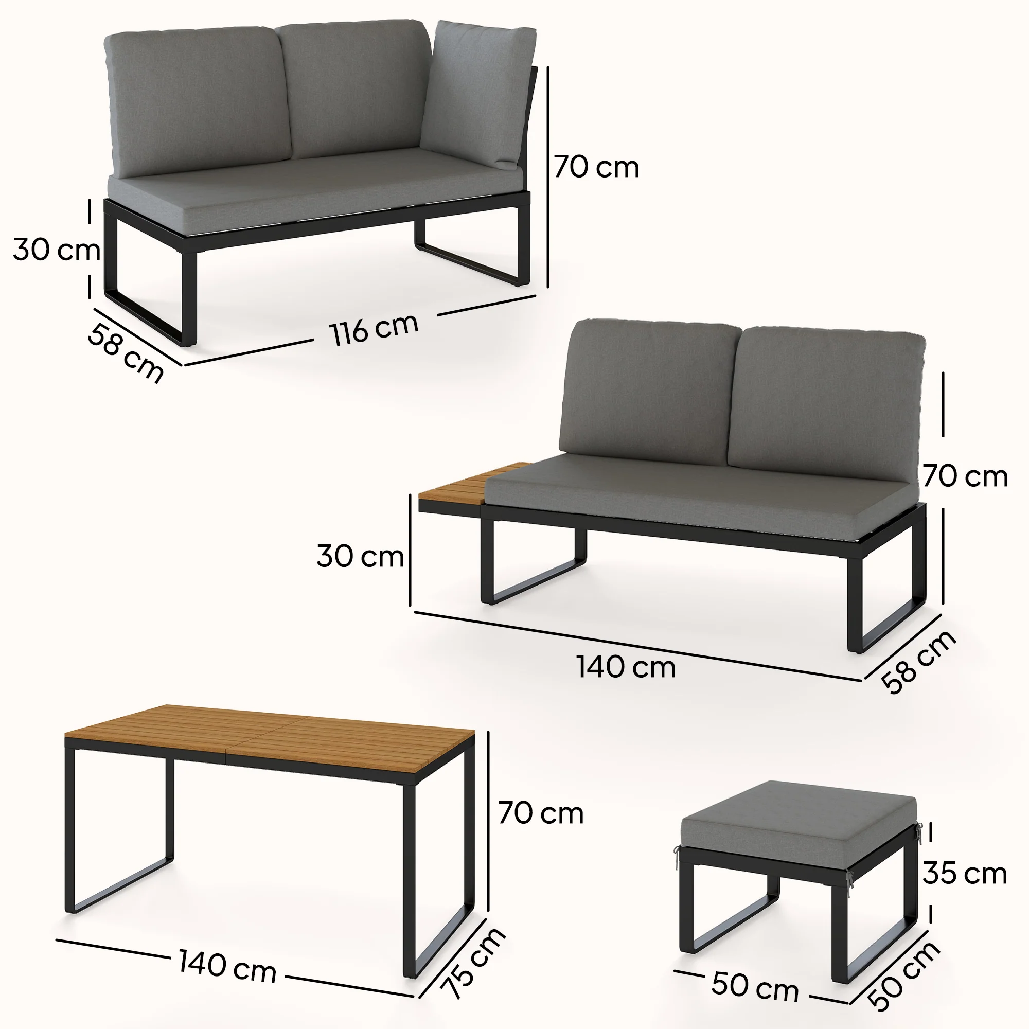 FlexNook 6-Piece Corner Sofa Set for 6-8, Aluminium Frame with Cushions, Grey - Image 5
