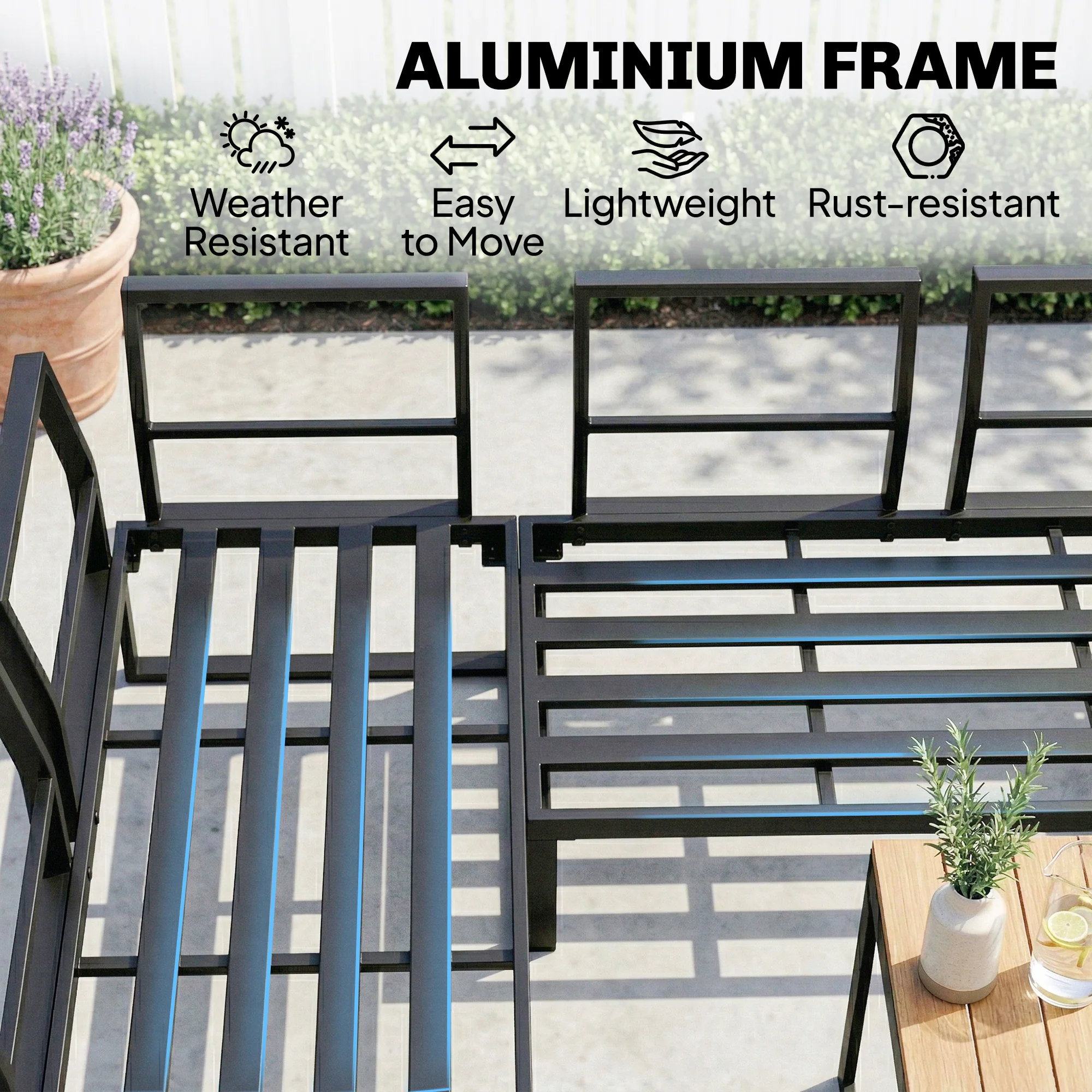 FlexNook 6-Piece Corner Sofa Set for 6-8, Aluminium Frame with Cushions, Grey - Image 8