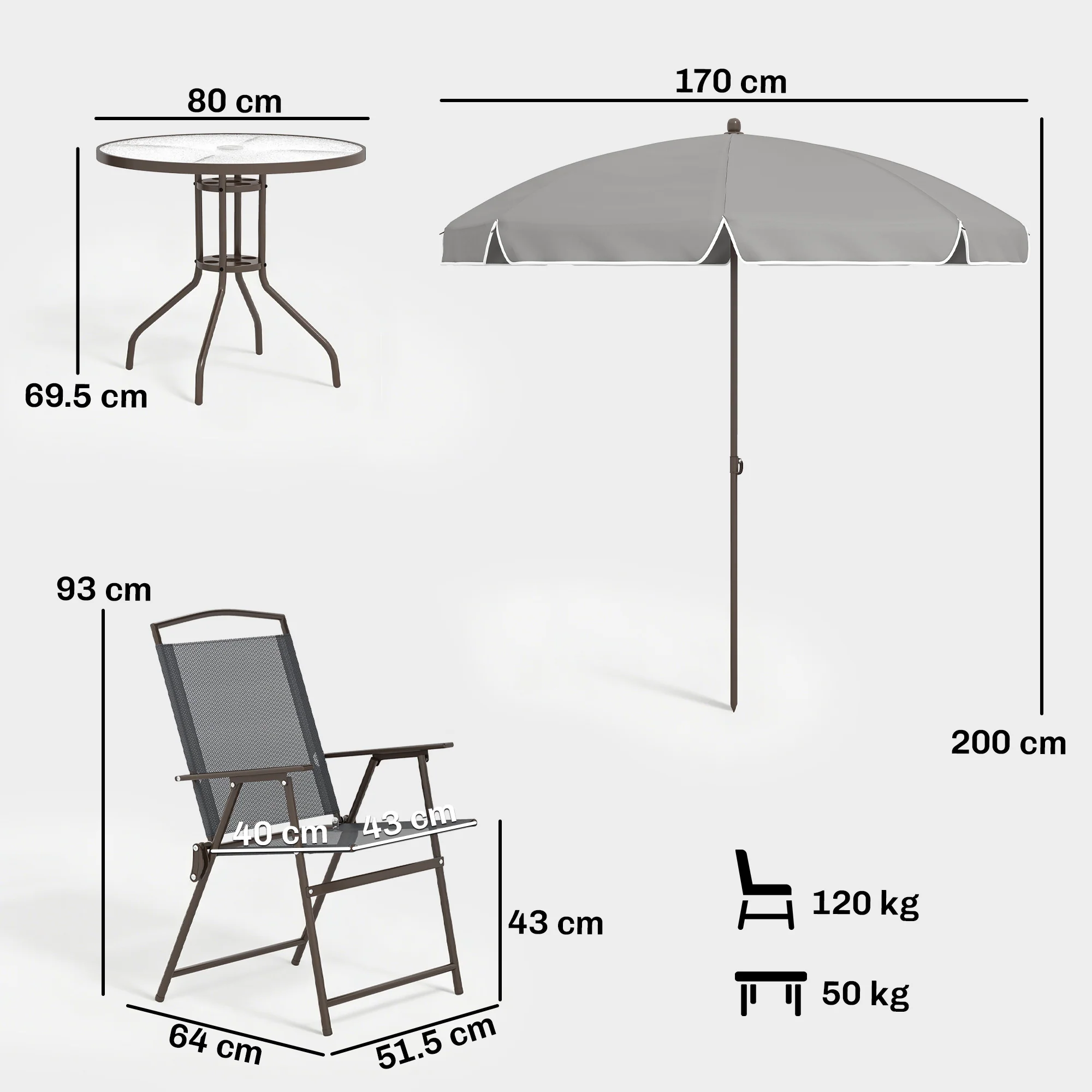 6 Piece Garden Dining Set with Umbrella and Folding Chairs, Dark Grey - Image 5