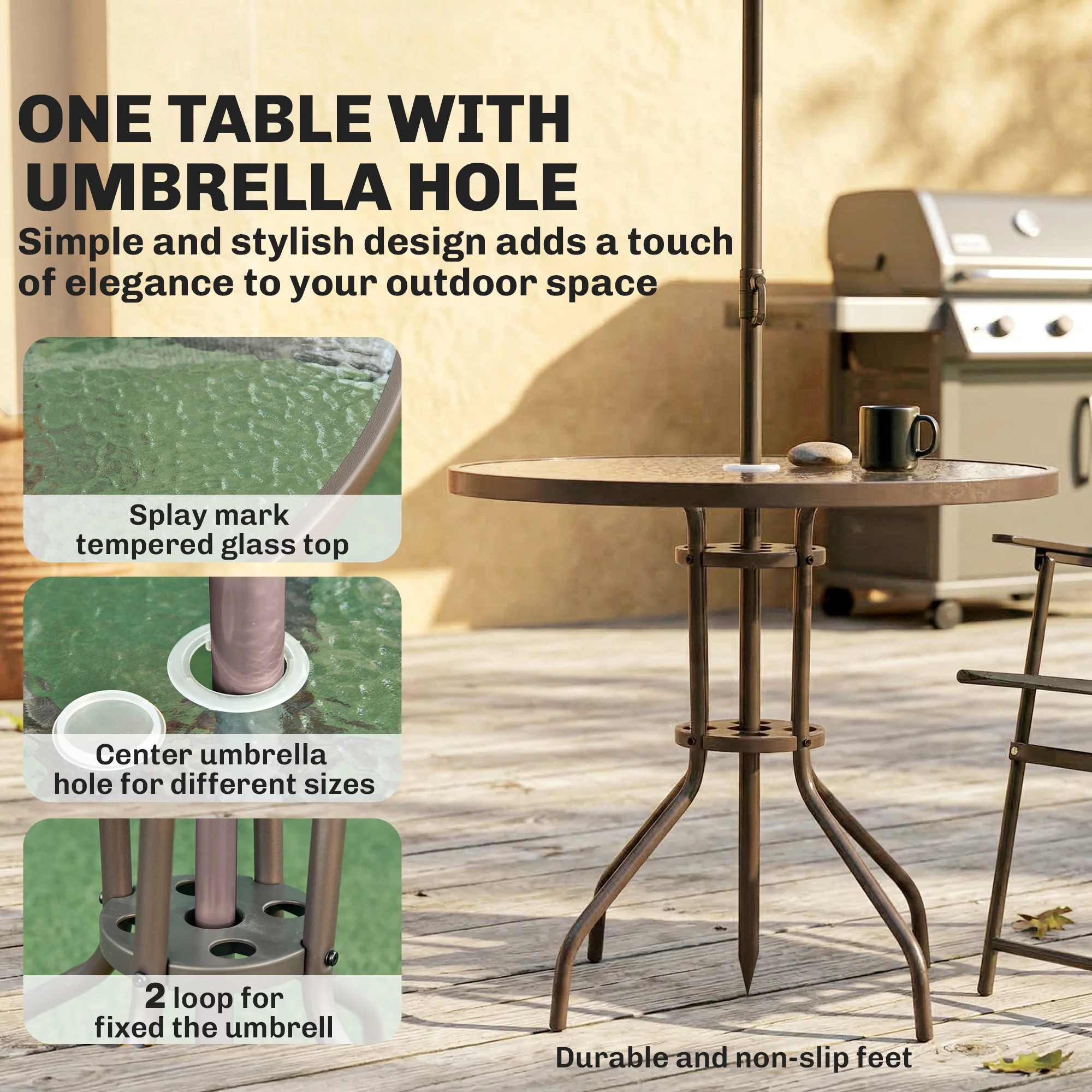 6 Piece Garden Dining Set with Umbrella and Folding Chairs, Dark Grey - Image 6