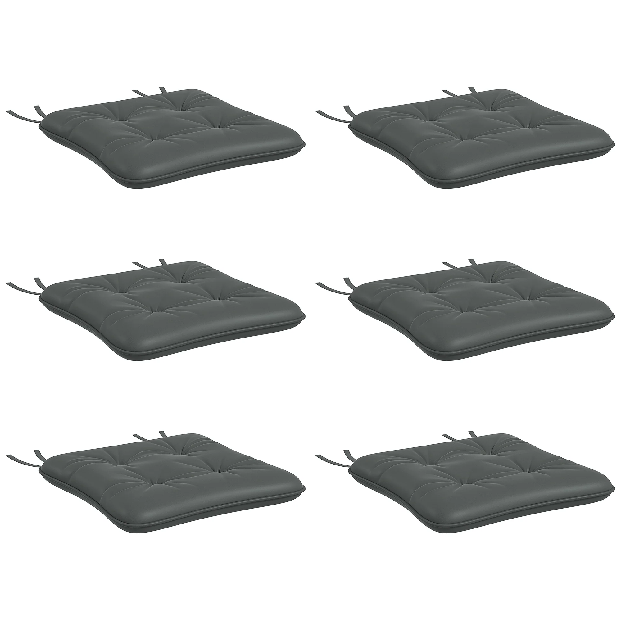 6-Piece Outdoor Seat Cushion Replacement Set with Ties, Button Tufted, Charcoal Grey
