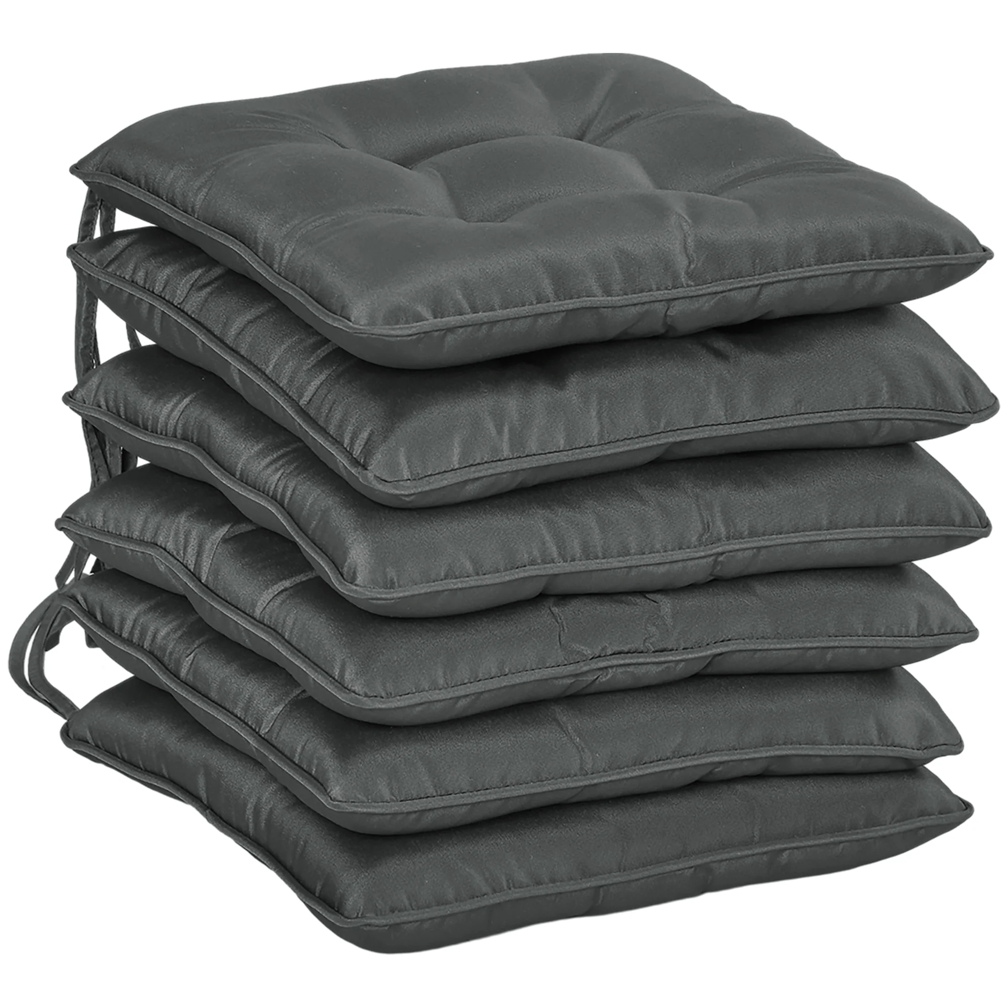 6-Piece Outdoor Seat Cushion Replacement Set with Ties, Button Tufted, Charcoal Grey - Image 11