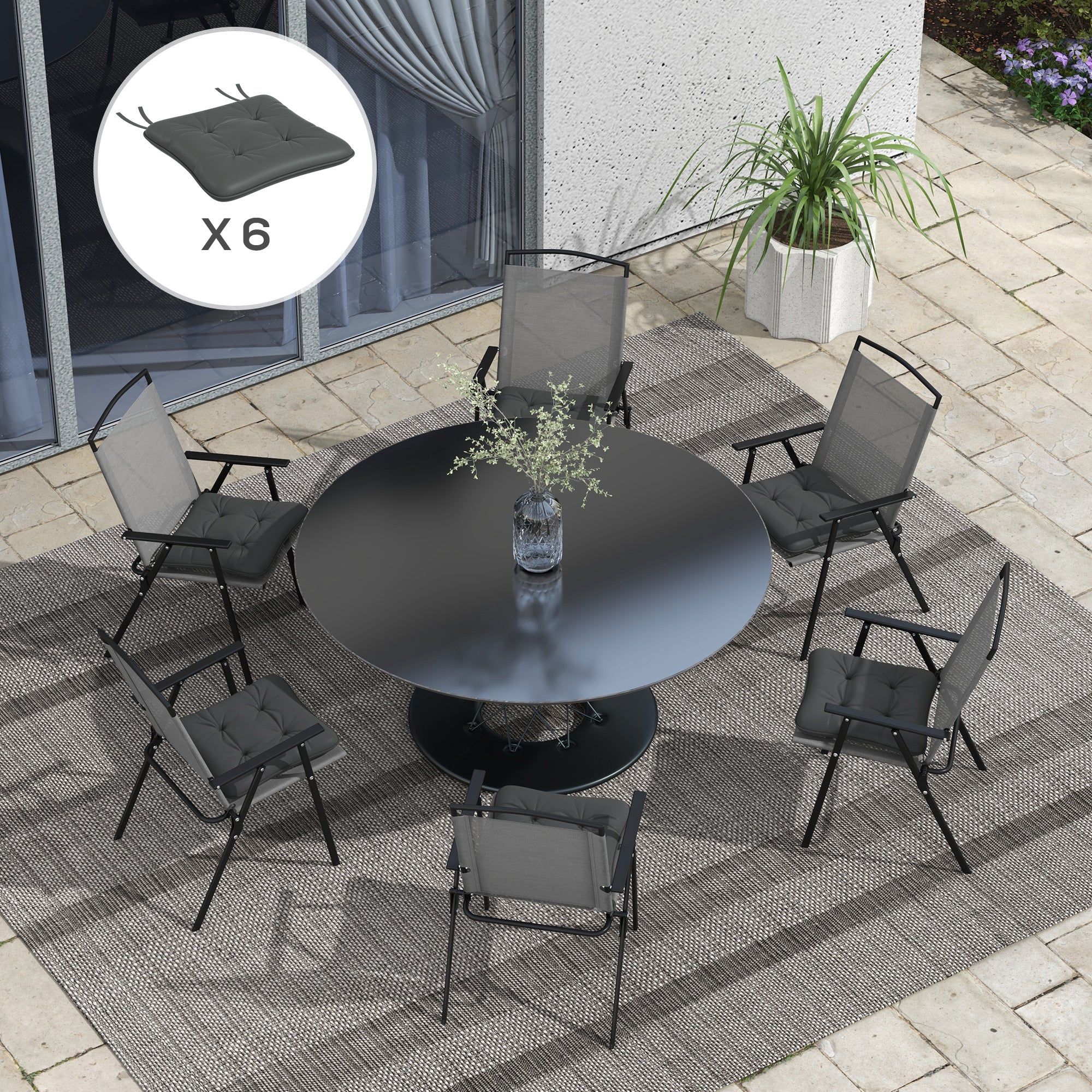 6-Piece Outdoor Seat Cushion Replacement Set with Ties, Button Tufted, Charcoal Grey - Image 4