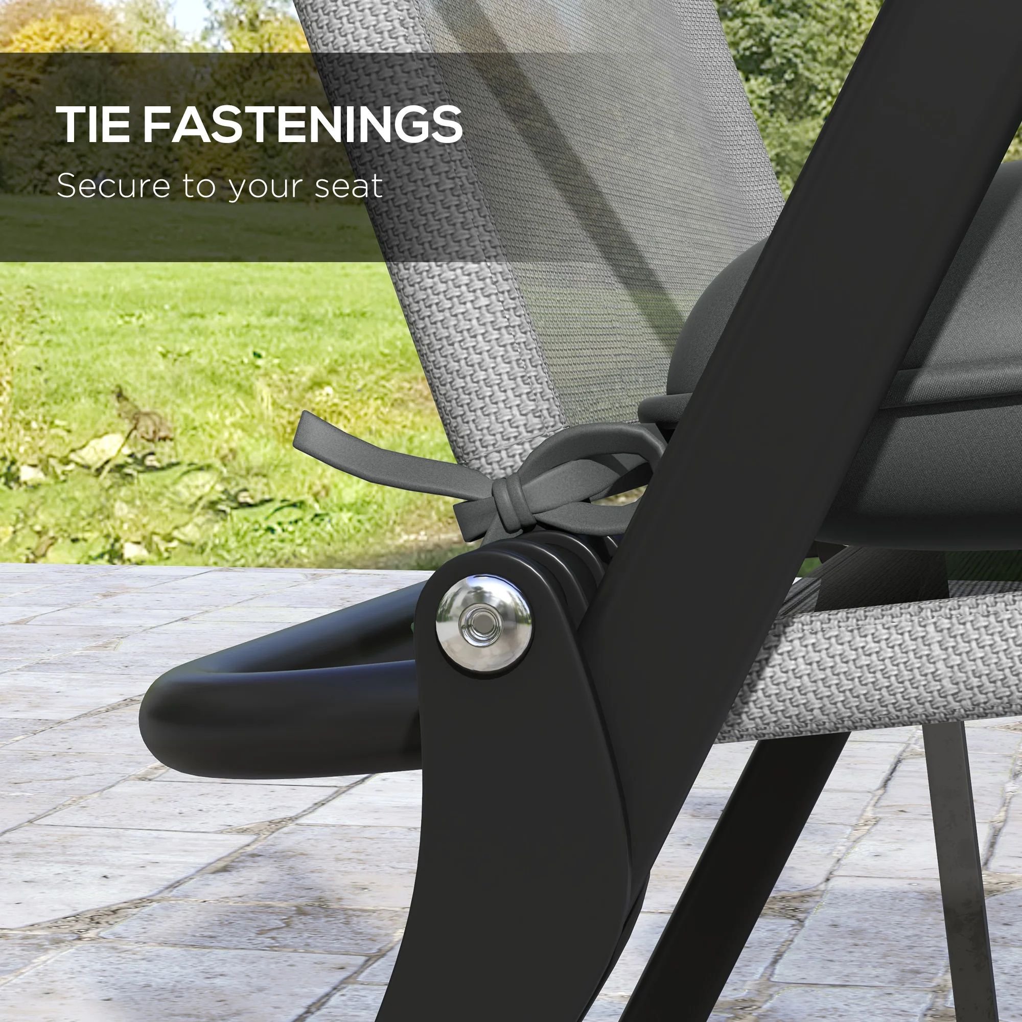 6-Piece Outdoor Seat Cushion Replacement Set with Ties, Button Tufted, Charcoal Grey - Image 7