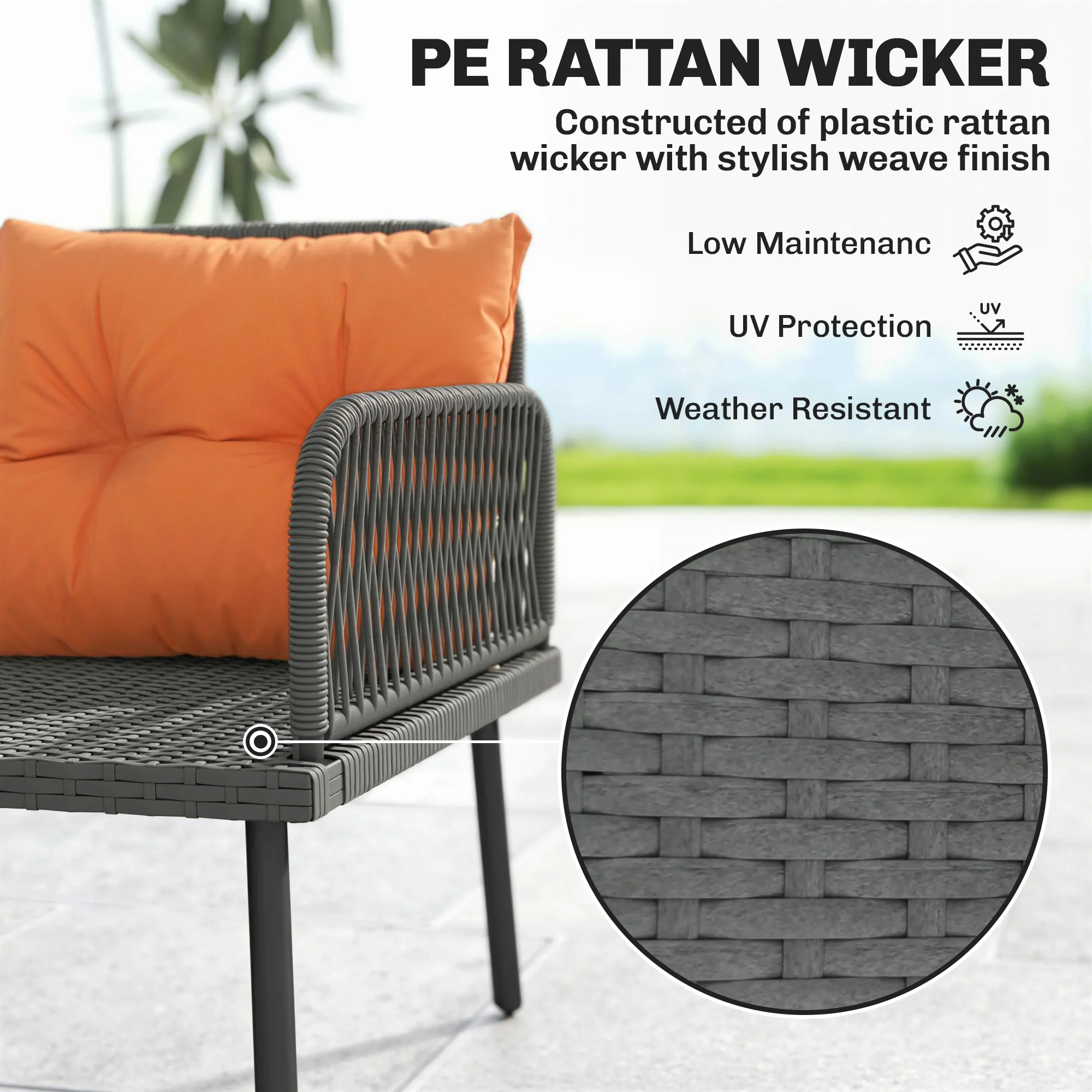 6-Piece 8-Seater Orange Rattan Corner Sofa Set with Cushions & Glass Table - Image 7