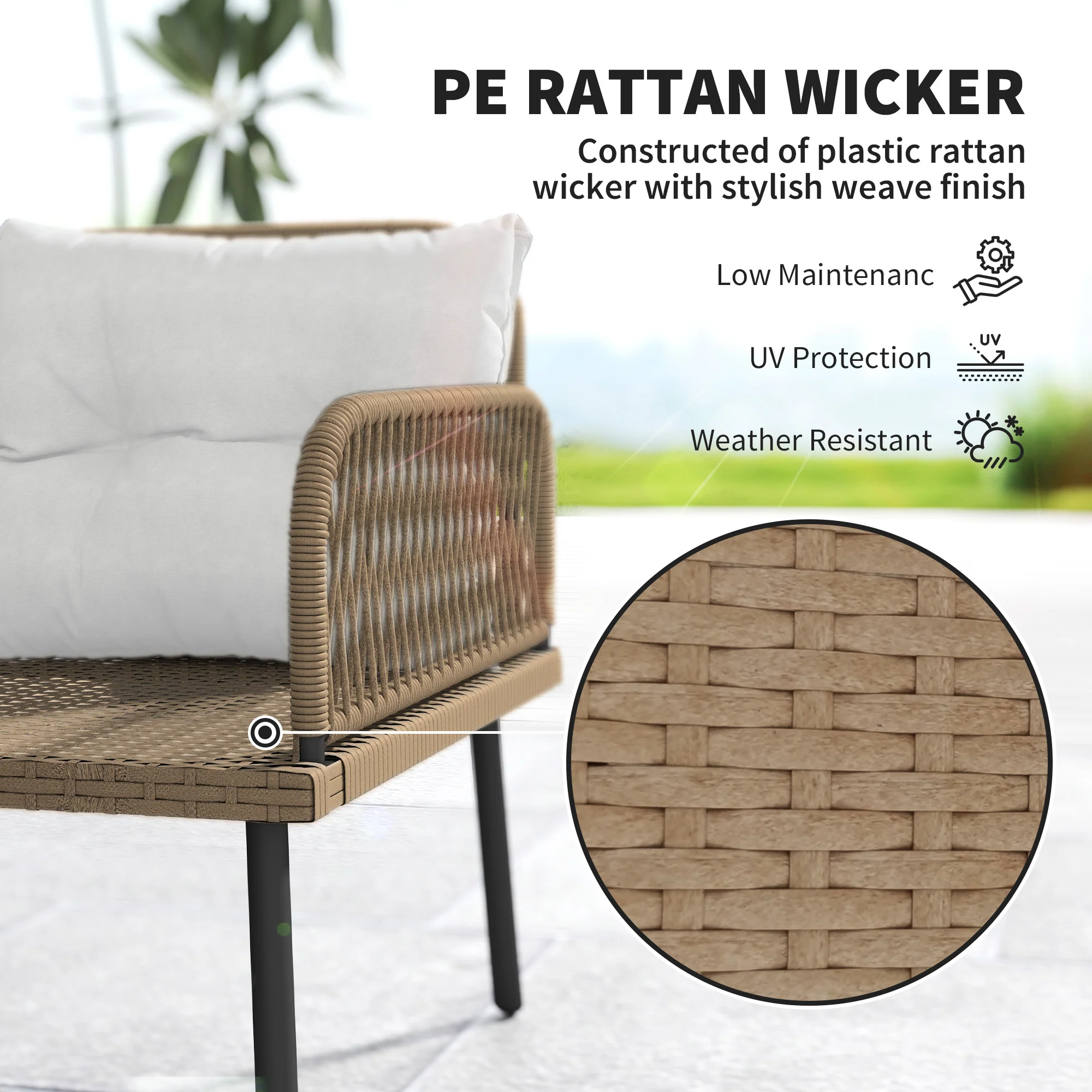 6 Piece Rattan Garden Furniture Set, 8 Seater Corner Sofa with Glass Table, Cream White - Image 7