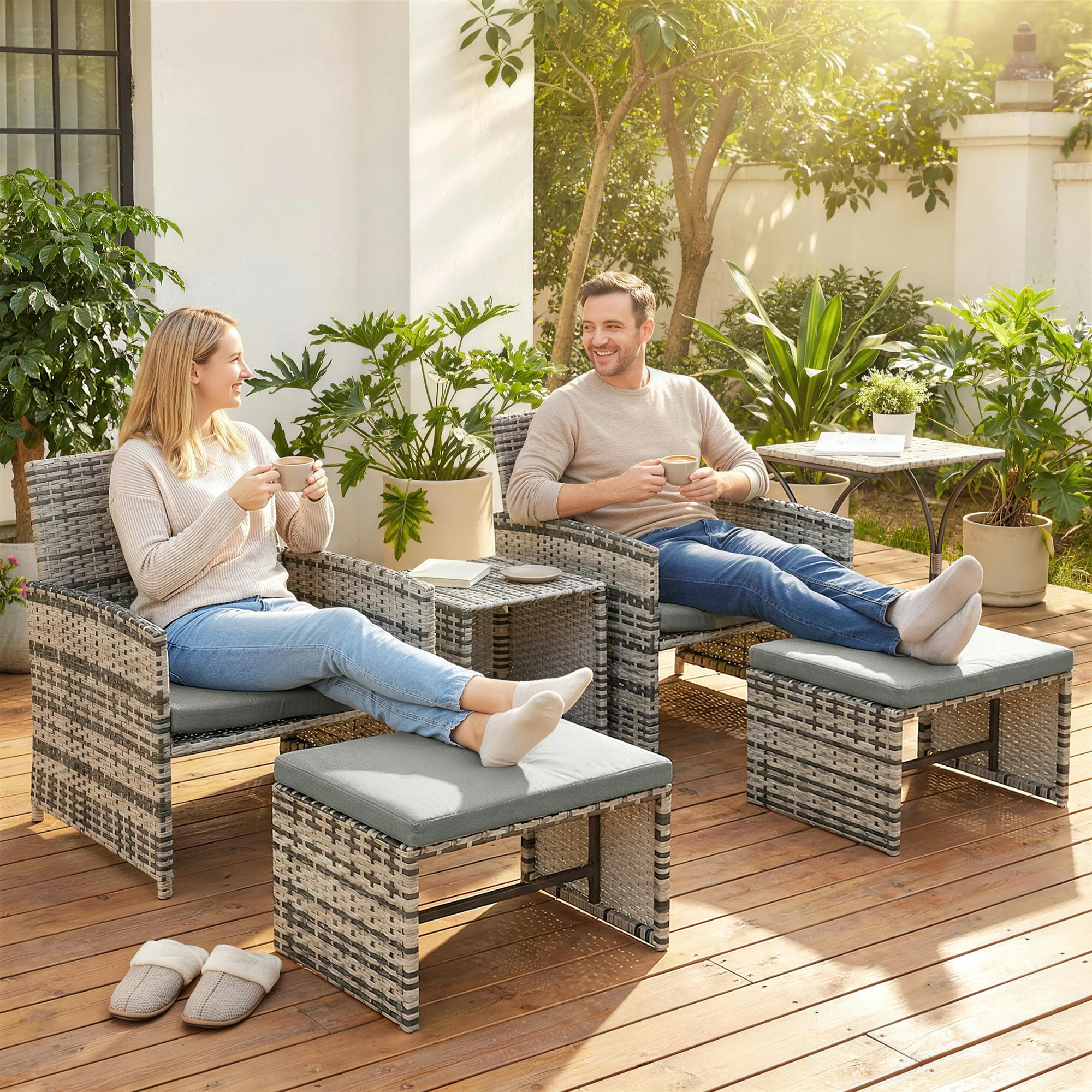 6 Piece Rattan Garden Furniture Set with 2 Nesting Tables, Grey - Image 11