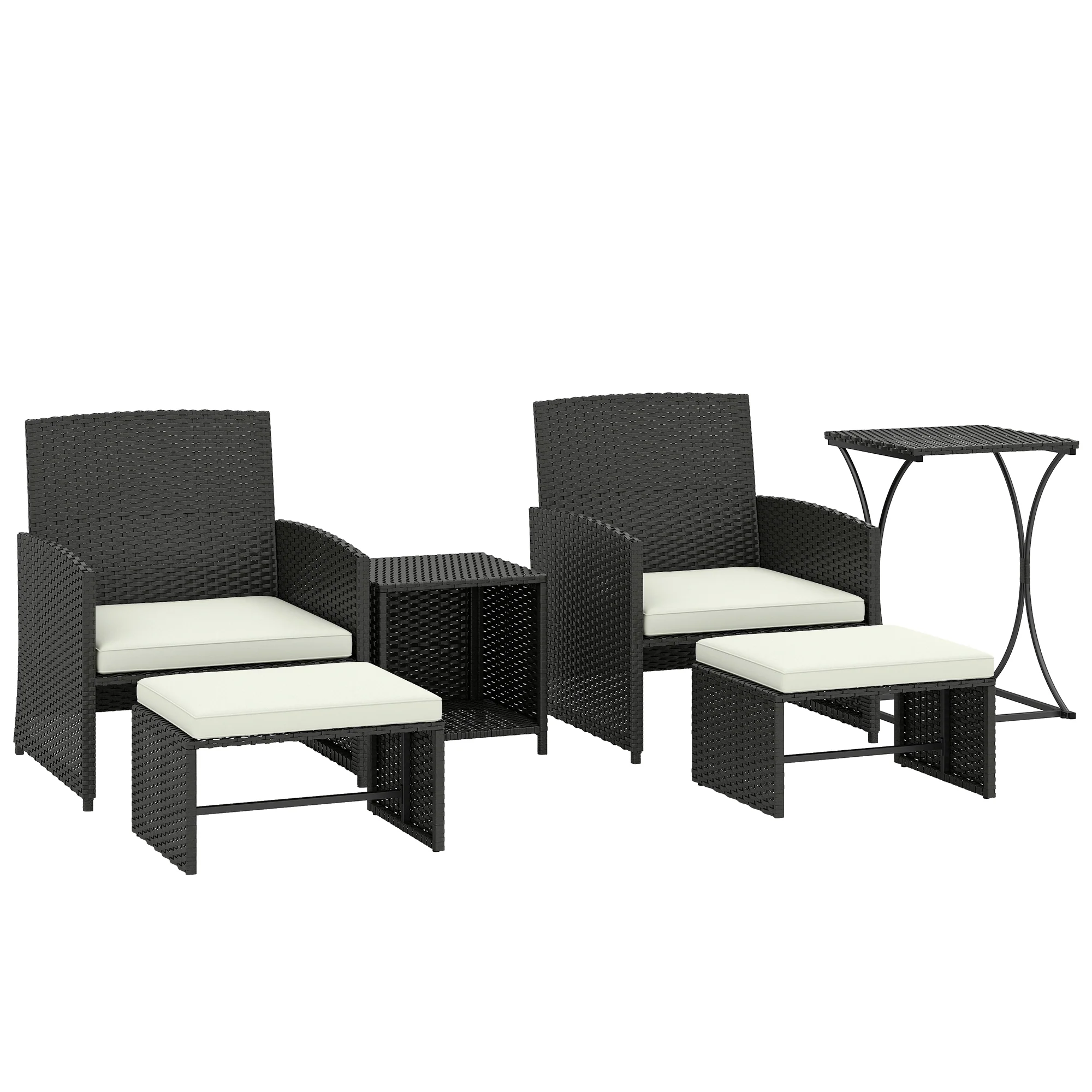 6 Piece Rattan Garden Furniture Set with 2 Nesting Tables, Black - Image 12