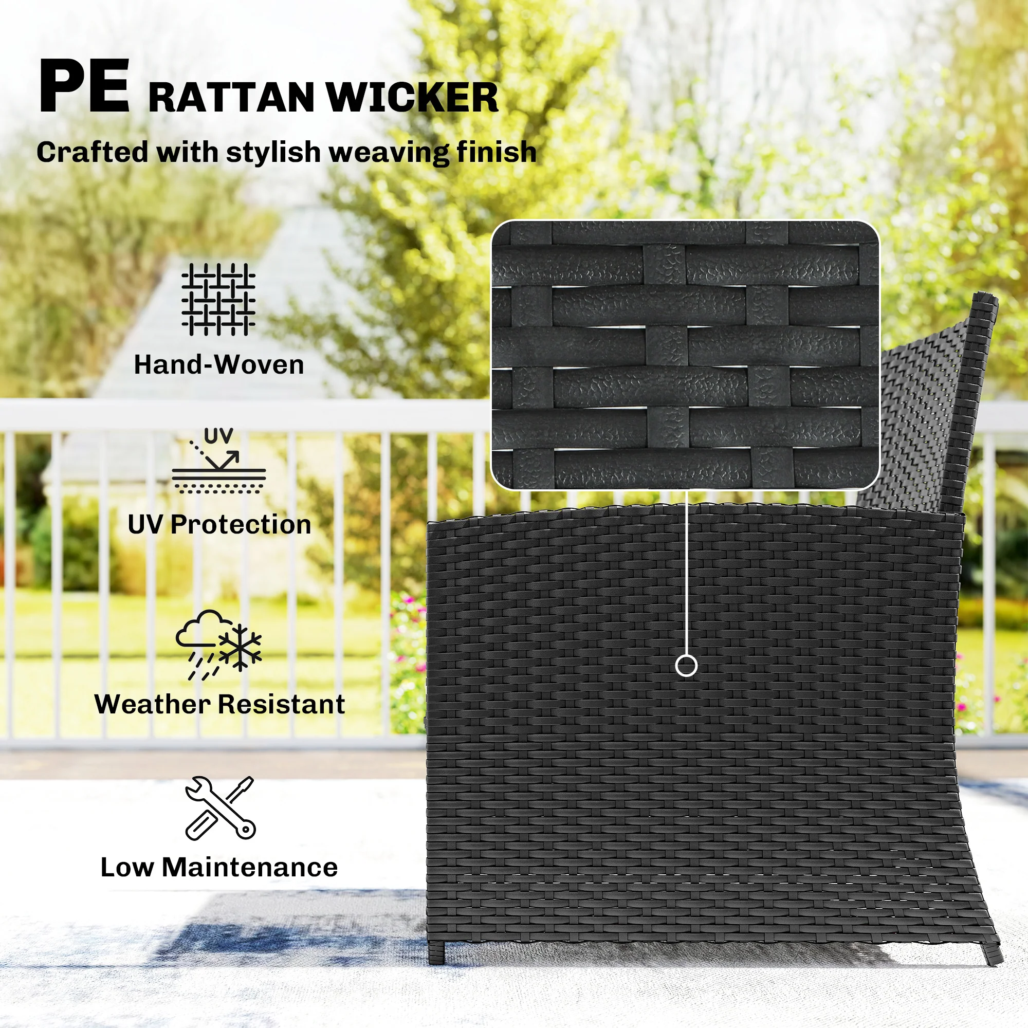6 Piece Rattan Garden Furniture Set with 2 Nesting Tables, Black - Image 8