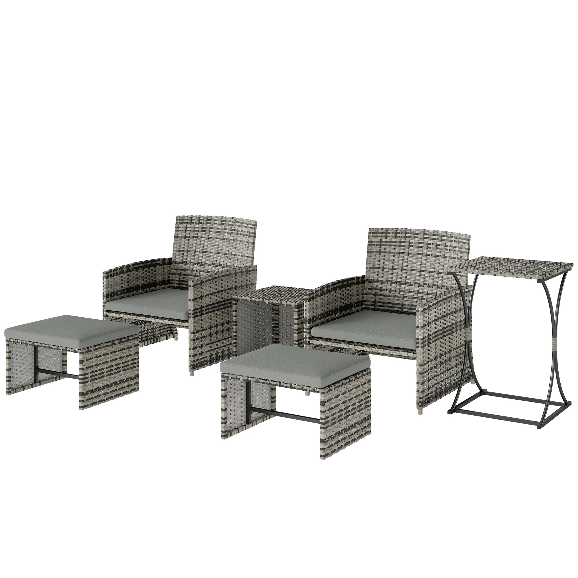 6 Piece Rattan Garden Furniture Set with 2 Nesting Tables, Grey - Image 2