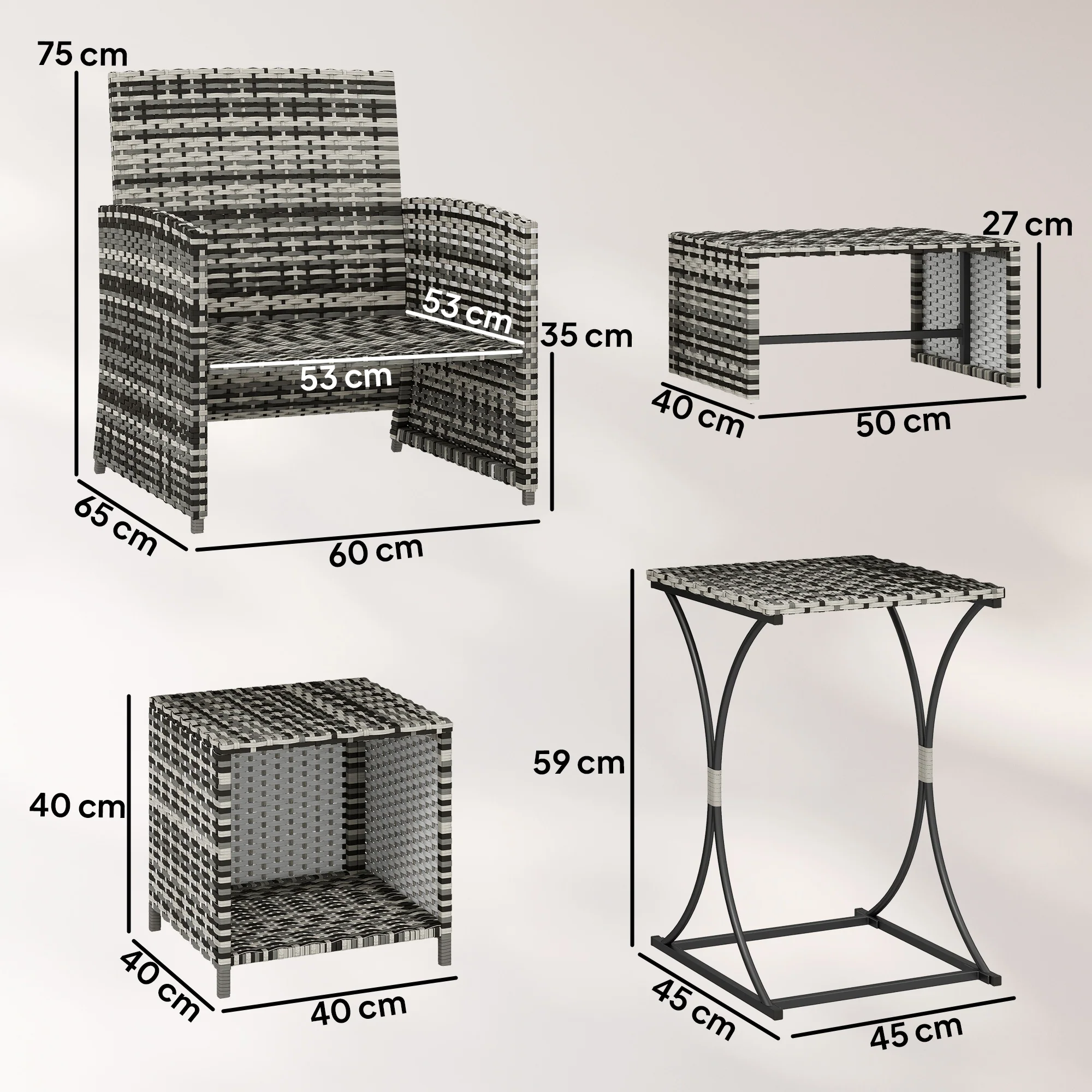 6 Piece Rattan Garden Furniture Set with 2 Nesting Tables, Grey - Image 5