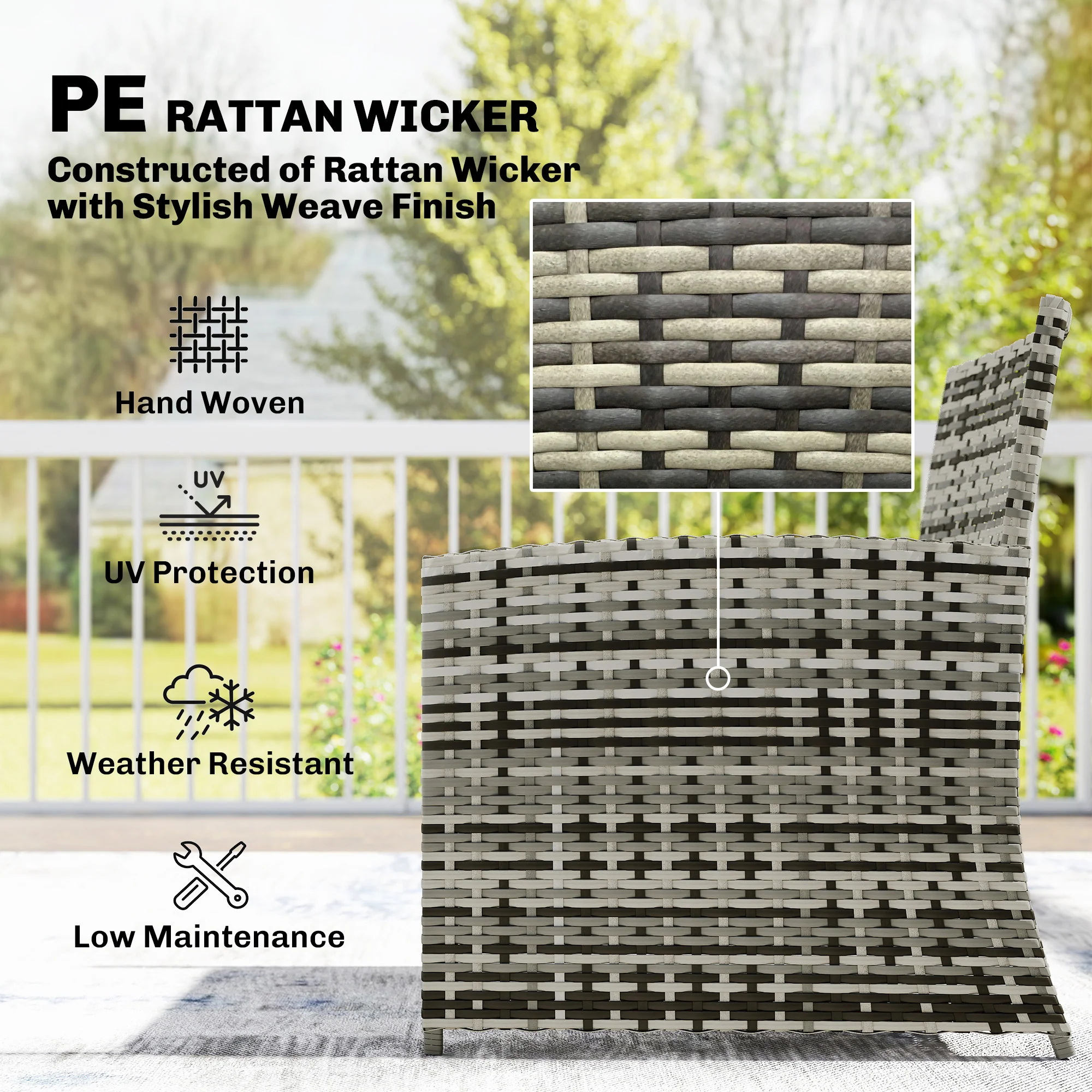 6 Piece Rattan Garden Furniture Set with 2 Nesting Tables, Grey - Image 8