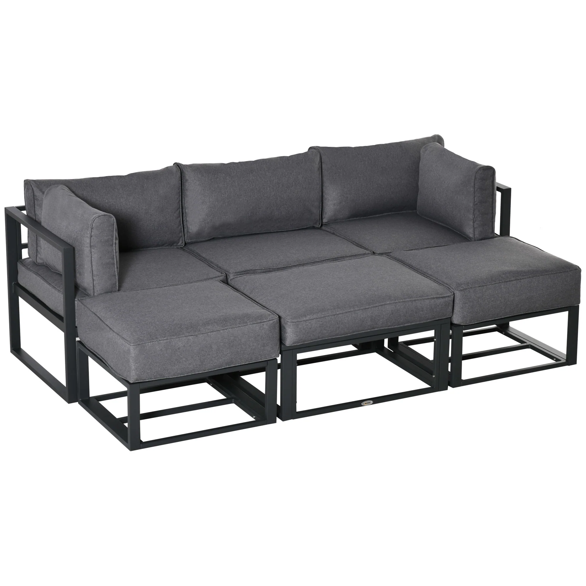 6pc Outdoor Patio Furniture Set with Daybed and Footstools, Grey - Image 12