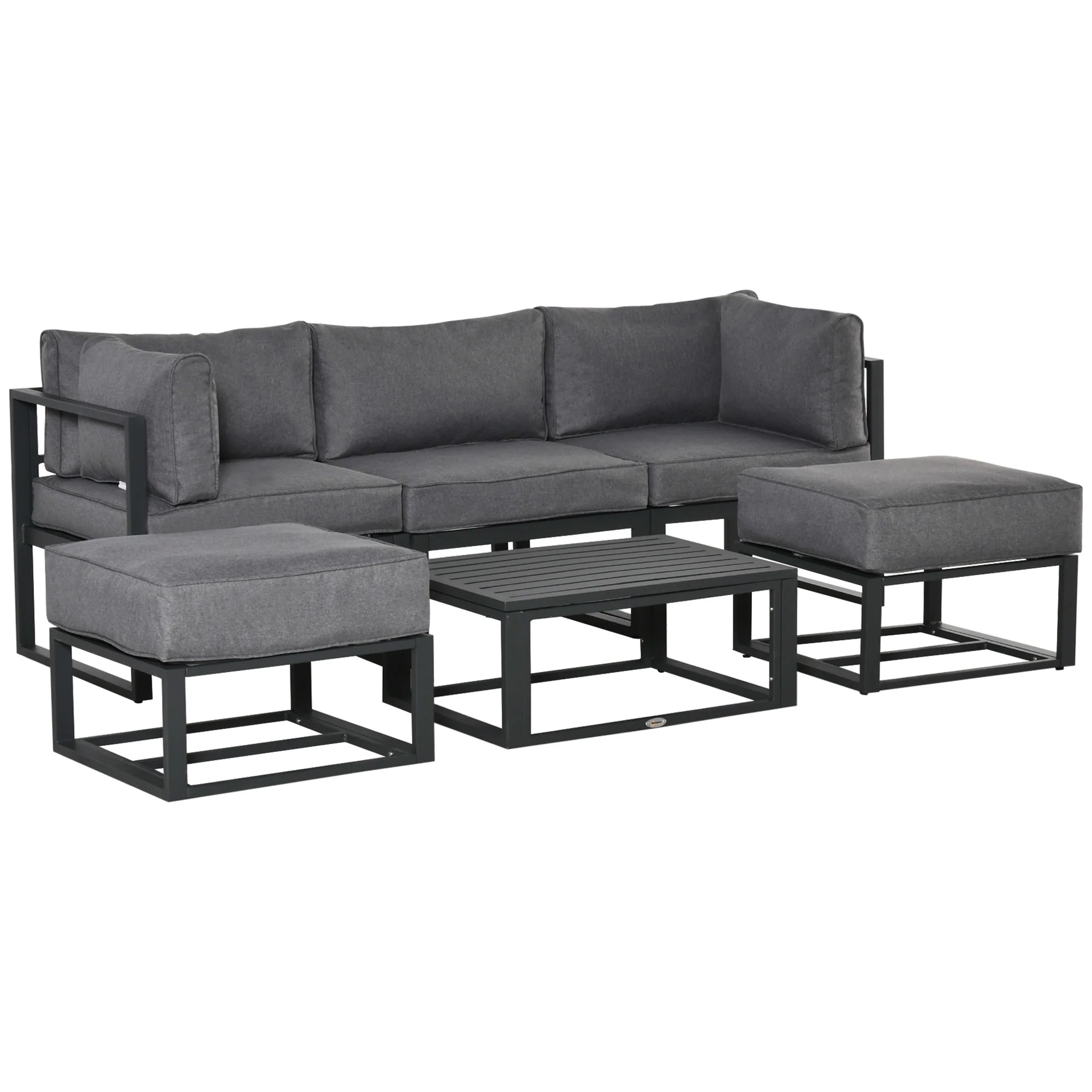 6pc Outdoor Patio Furniture Set with Daybed and Footstools, Grey - Image 2