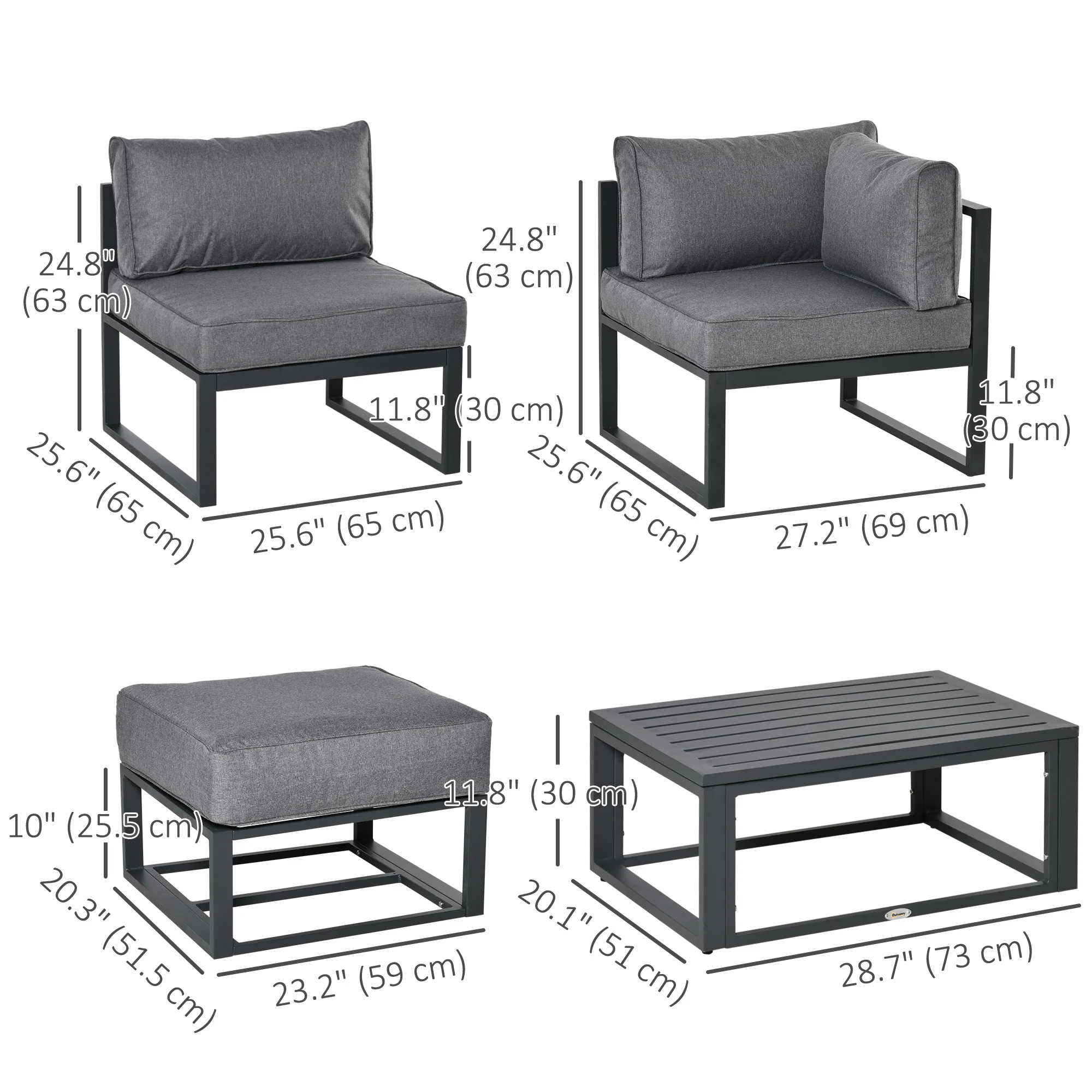 6pc Outdoor Patio Furniture Set with Daybed and Footstools, Grey - Image 5