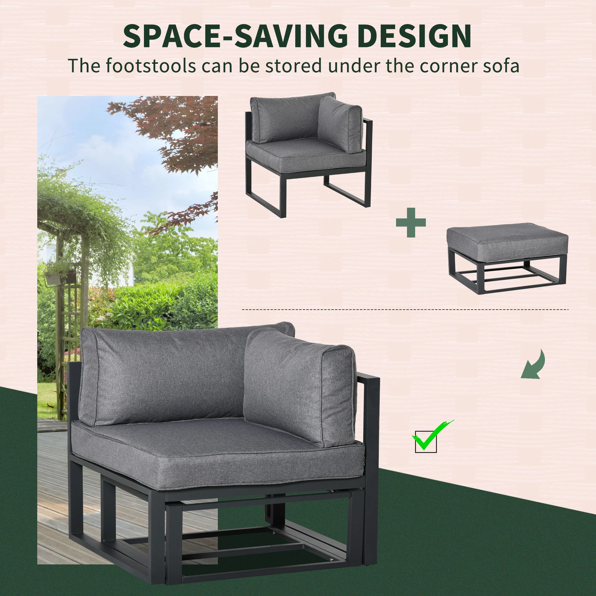6pc Outdoor Patio Furniture Set with Daybed and Footstools, Grey - Image 7