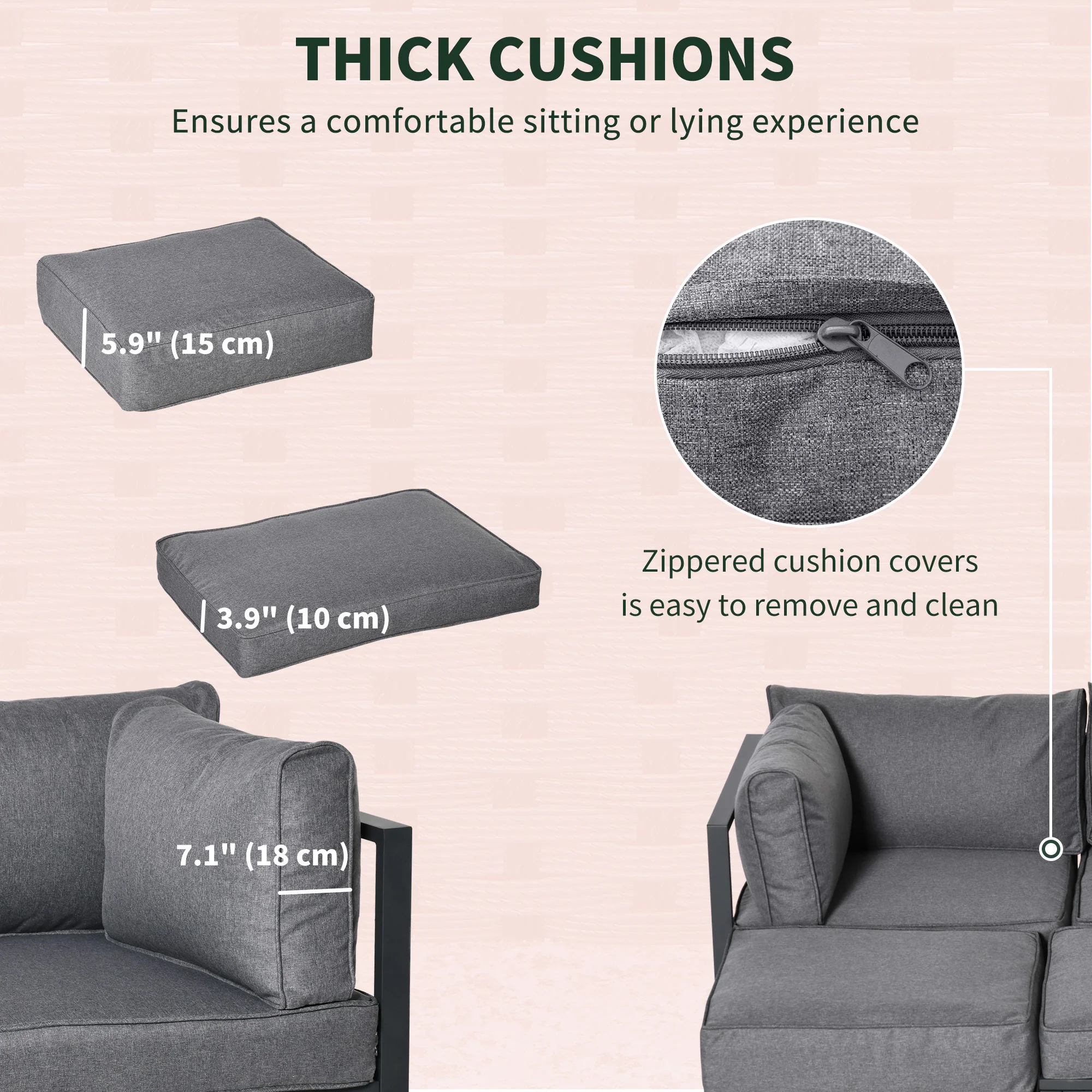 6pc Outdoor Patio Furniture Set with Daybed and Footstools, Grey - Image 8