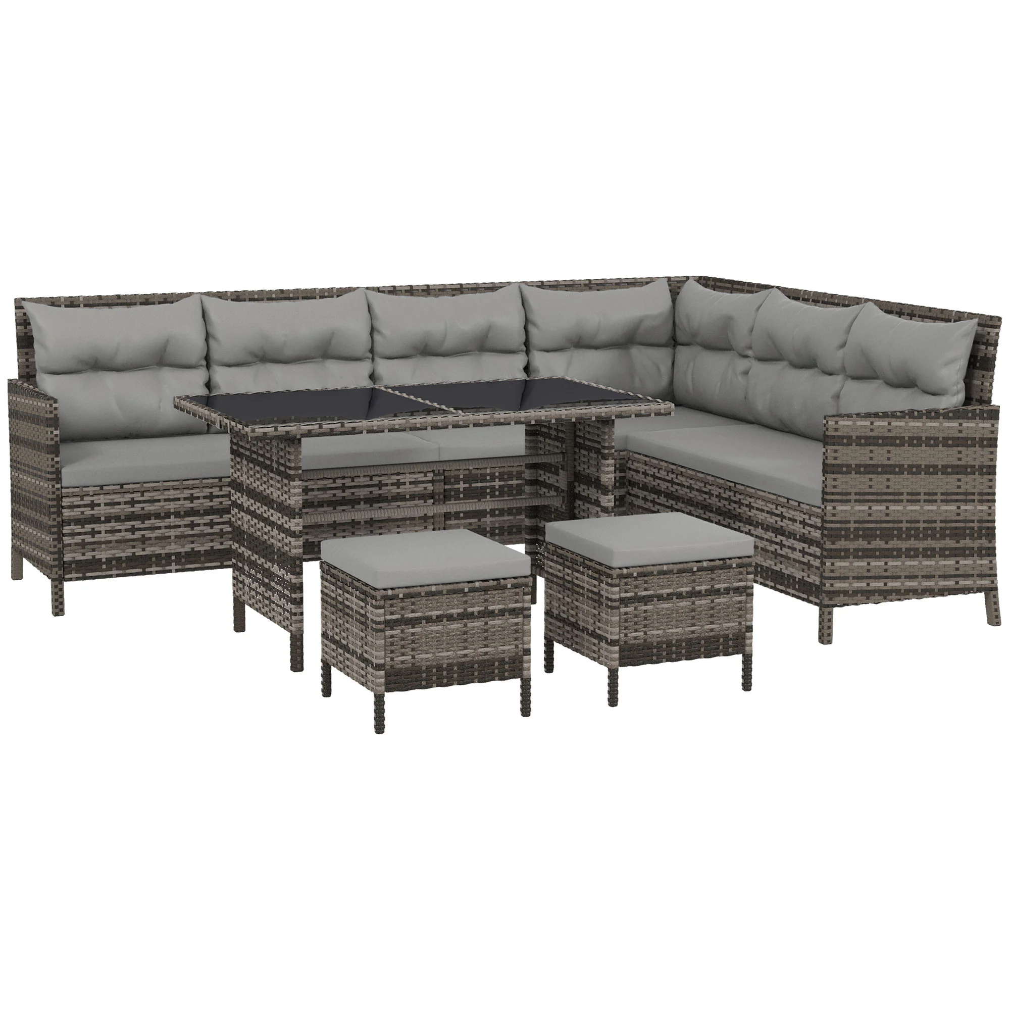 6-Piece Outdoor Rattan Sectional Sofa Set with Dining Table, Grey - Image 2