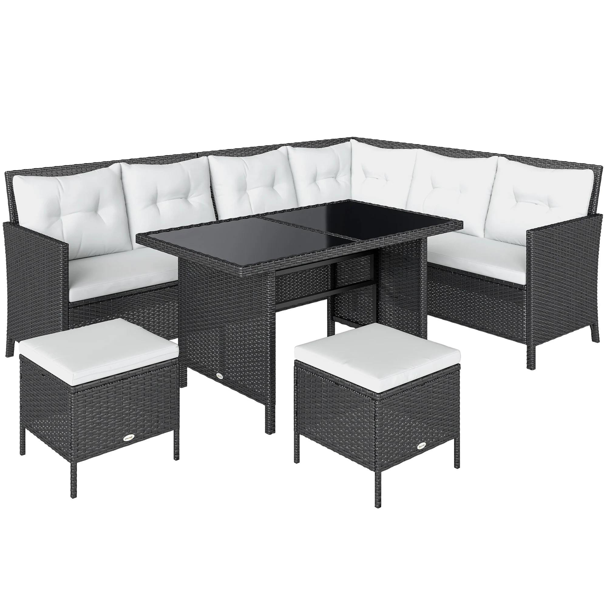 6-Piece Outdoor Rattan Sofa Set with Dining Table and Cushions, White - Image 12
