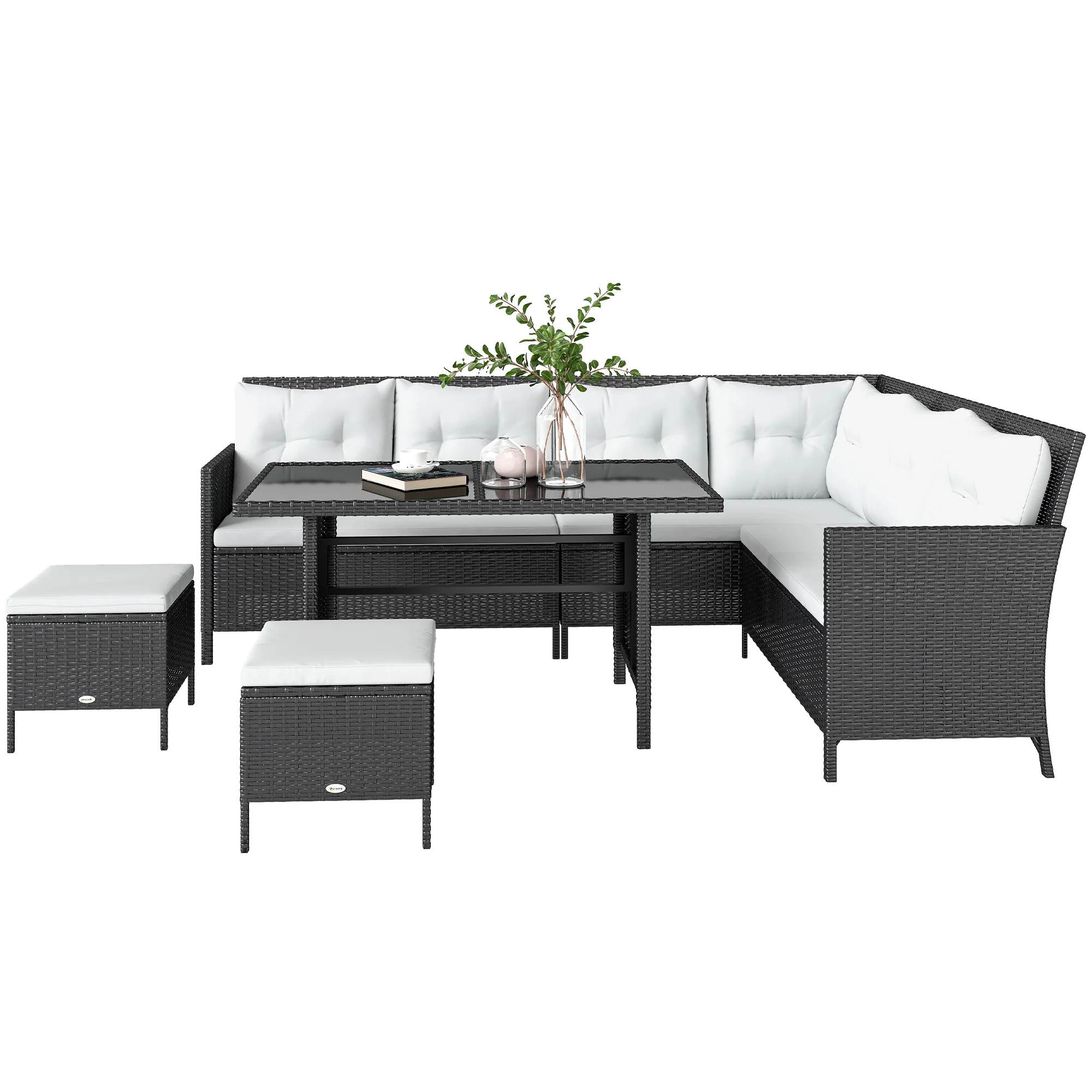 6-Piece Outdoor Rattan Sofa Set with Dining Table and Cushions, White - Image 2