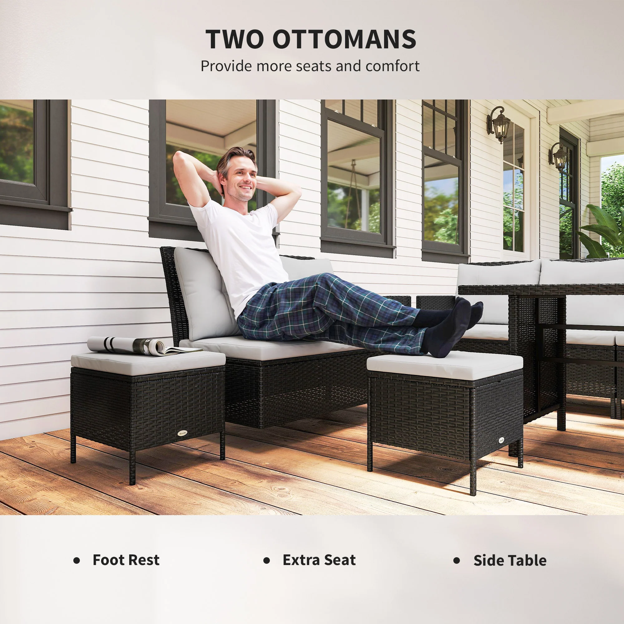 6-Piece Outdoor Rattan Sofa Set with Dining Table and Cushions, White - Image 9