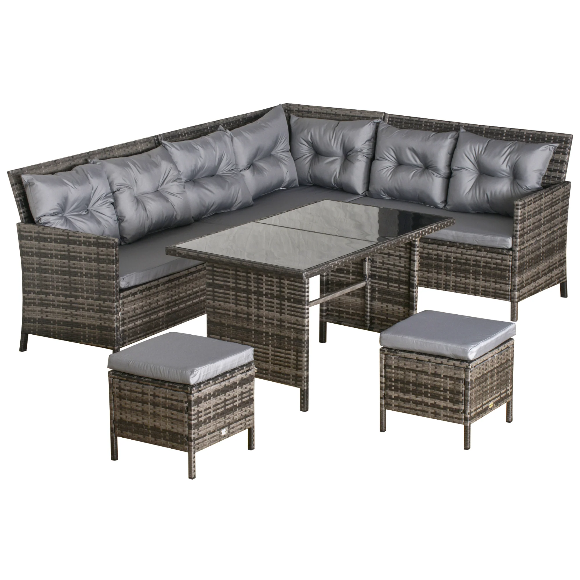 6-Piece Outdoor Rattan Sectional Sofa Set with Dining Table and Cushions, Dark Grey - Image 12