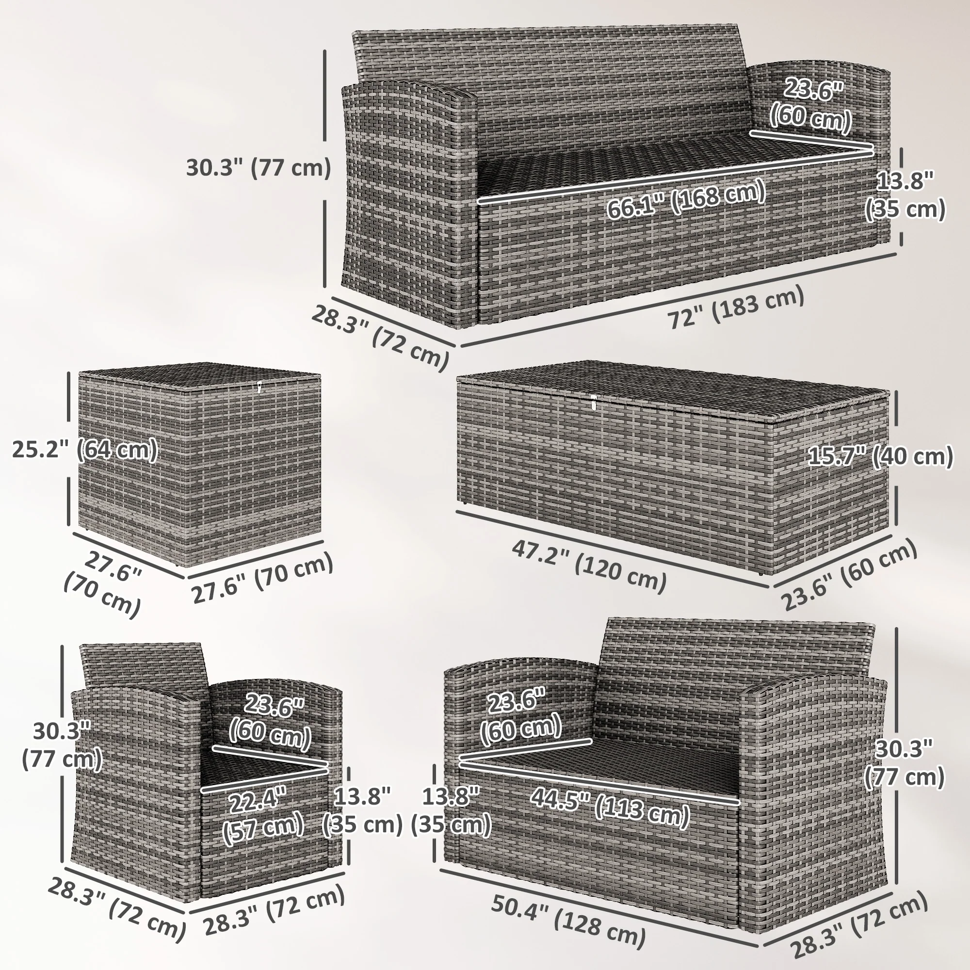 6-Piece 7-Seater Wicker Patio Rattan Sofa Set with Storage Table, Navy Blue - Image 5