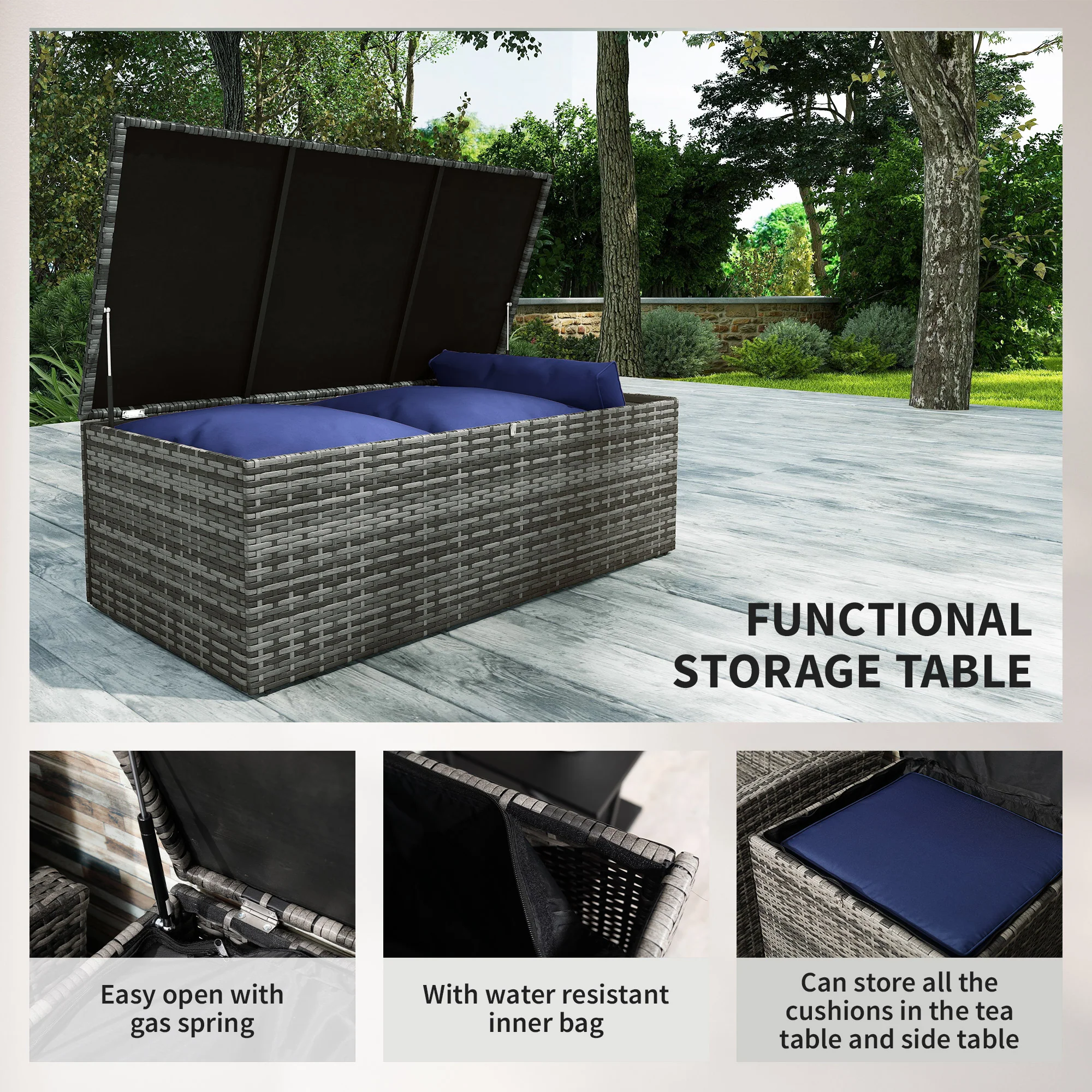 6-Piece 7-Seater Wicker Patio Rattan Sofa Set with Storage Table, Navy Blue - Image 9