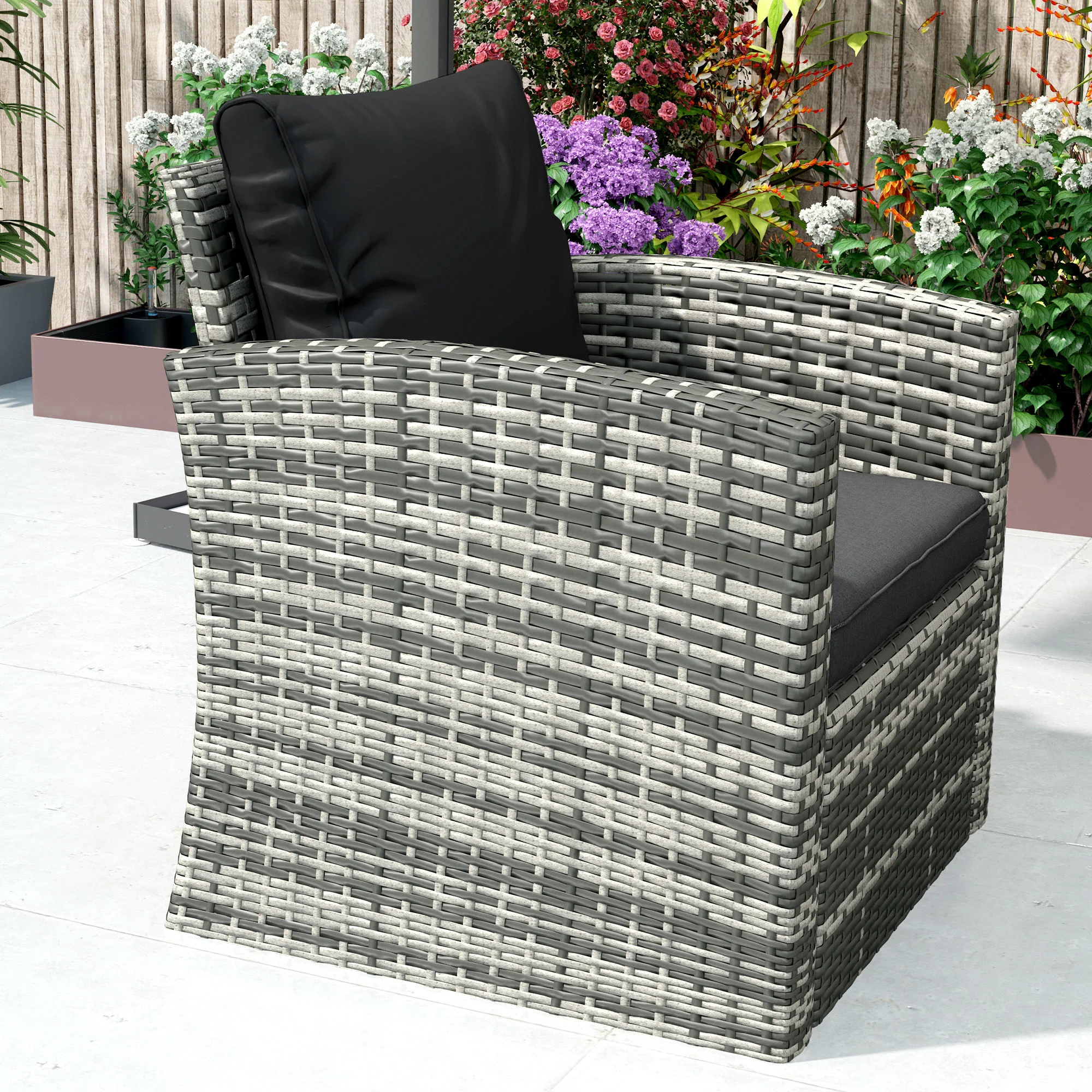 7-Seater Wicker Patio Sofa Set with Storage Coffee Table and Cushions, Black - Image 10