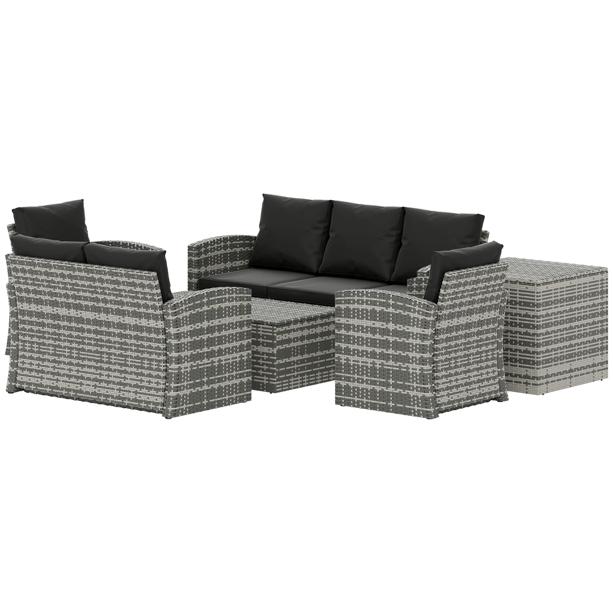 7-Seater Wicker Patio Sofa Set with Storage Coffee Table and Cushions, Black - Image 2