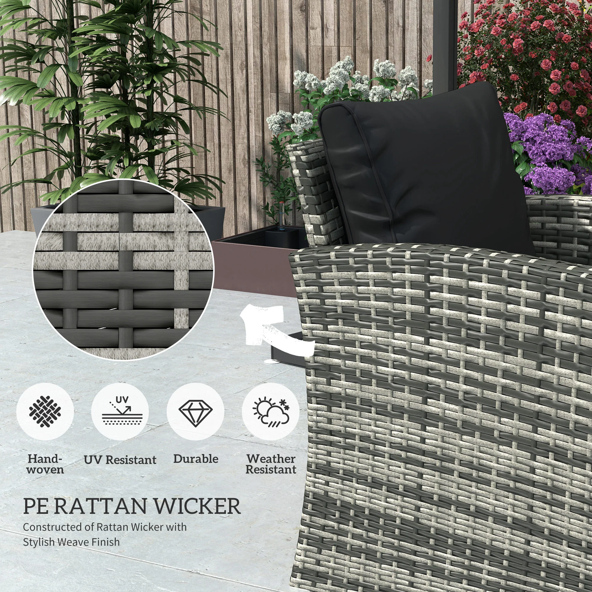 7-Seater Wicker Patio Sofa Set with Storage Coffee Table and Cushions, Black - Image 6