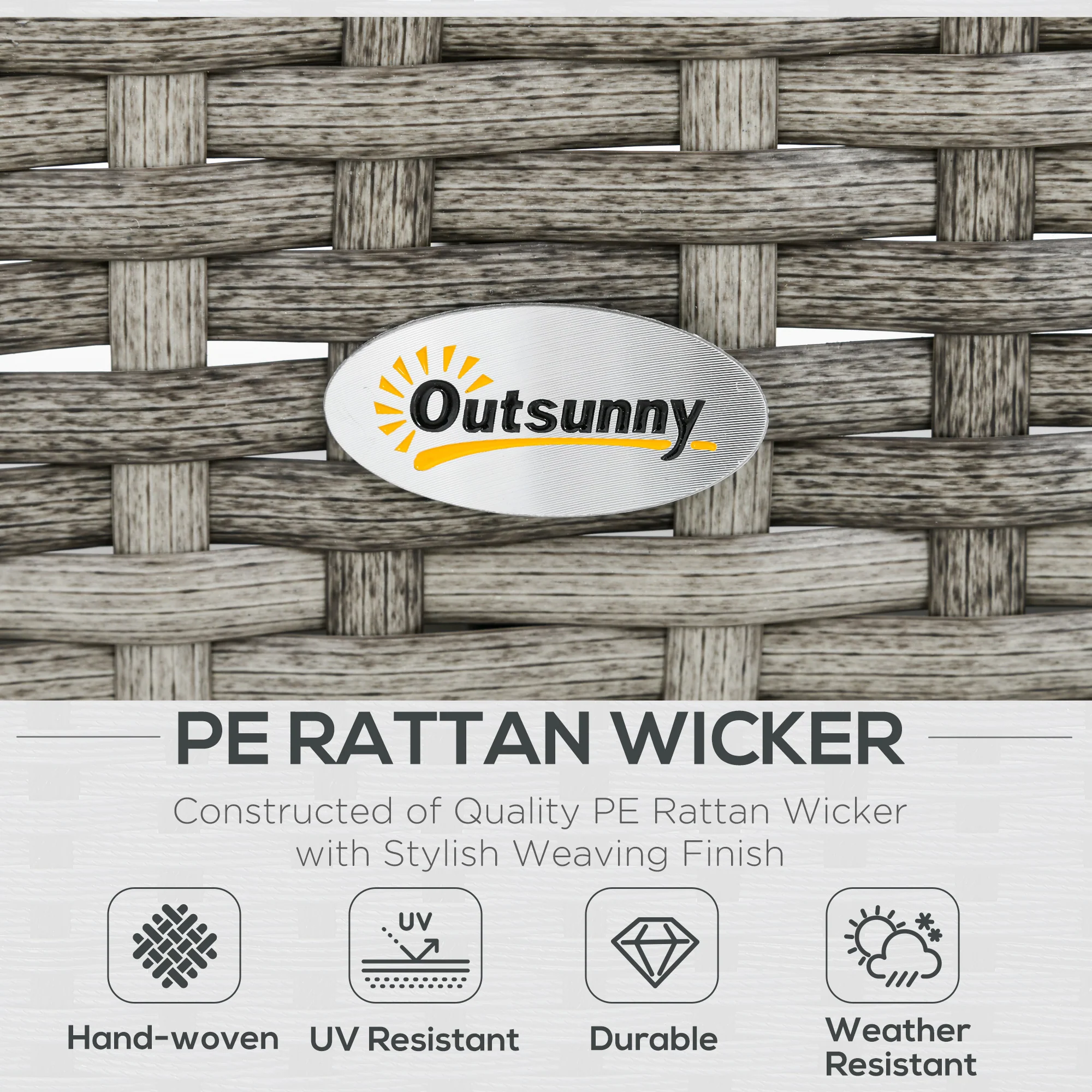 6-Piece Rattan Patio Set with 3-Seater Sofa, Footstools & Table, Light Grey - Image 6