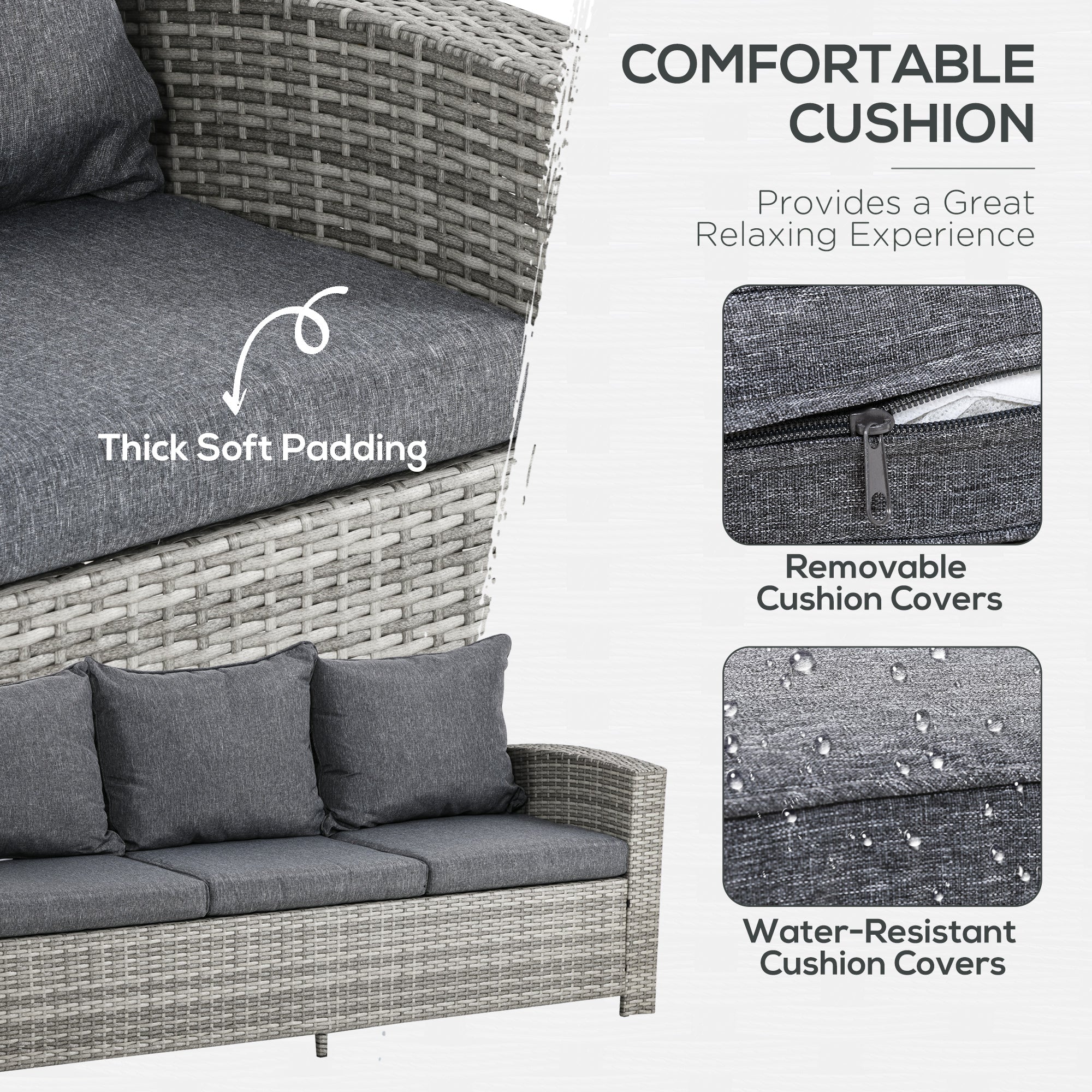 6-Piece Rattan Patio Set with 3-Seater Sofa, Footstools & Table, Light Grey - Image 7