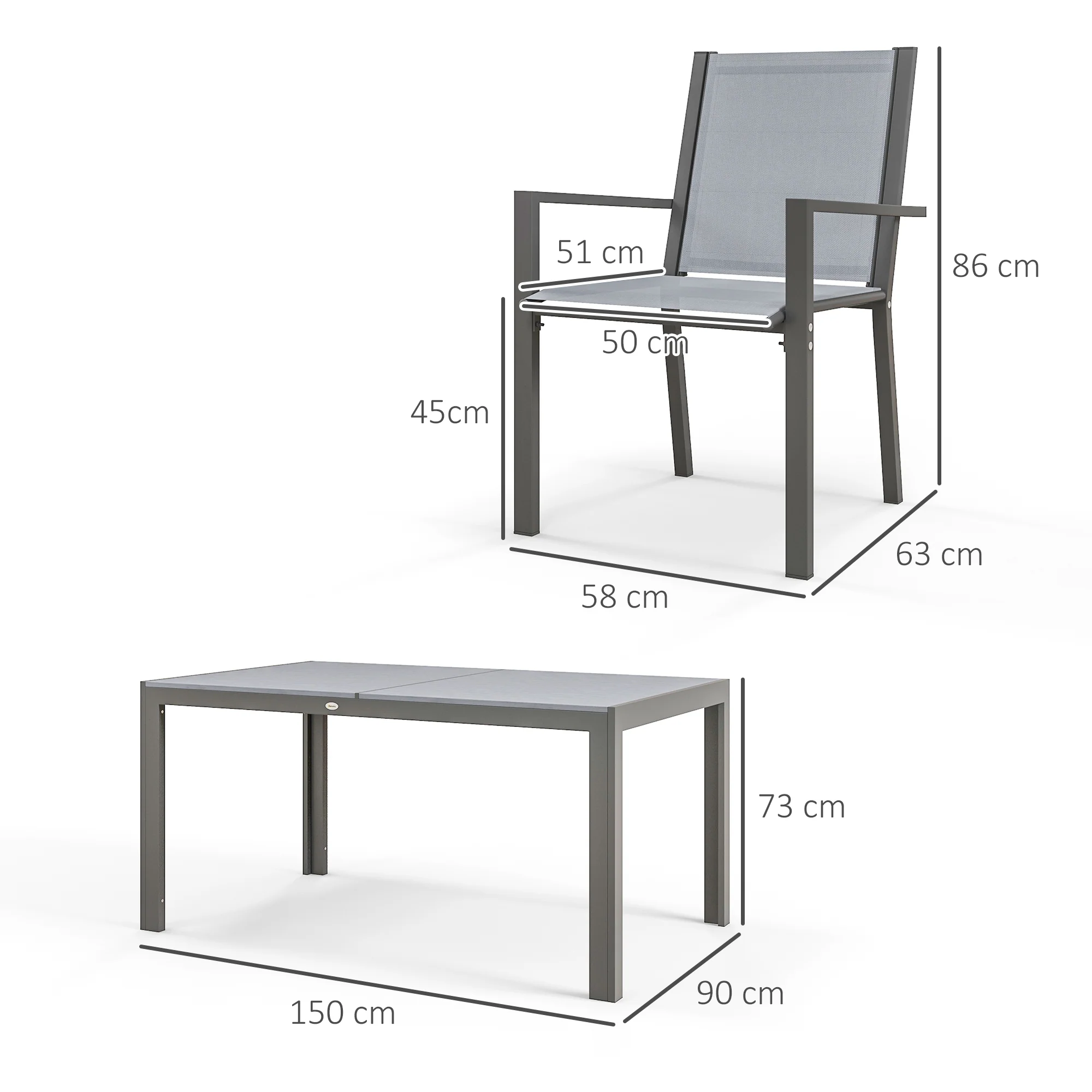 6 Seater Garden Dining Set with Stackable Armchairs, WPC Top Dining Table, Outdoor Table and Chairs, Garden Furniture Set, Light Grey - Image 5