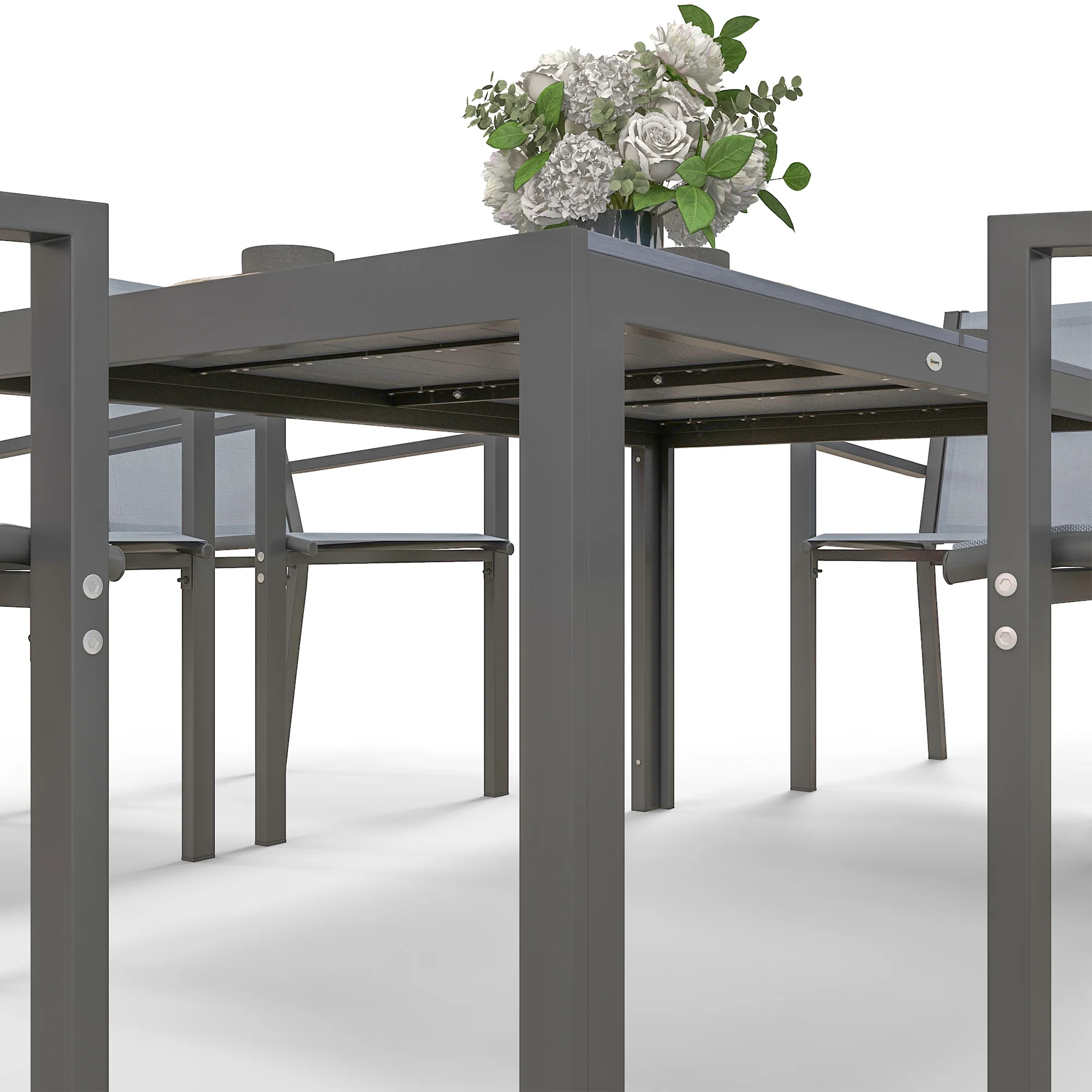 6 Seater Garden Dining Set with Stackable Armchairs, WPC Top Dining Table, Outdoor Table and Chairs, Garden Furniture Set, Light Grey - Image 9