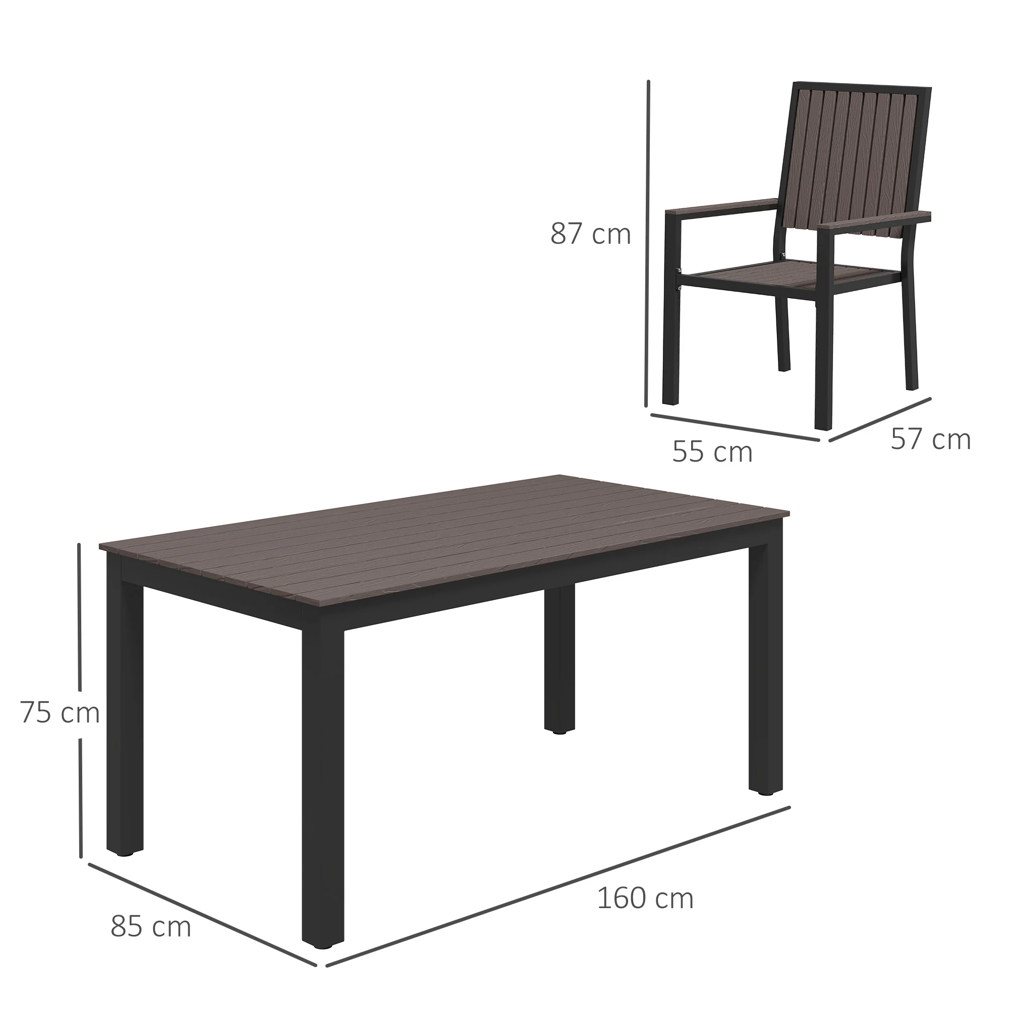 6 Seater Garden Dining Set with Stackable Chairs, Aluminium Frame, Rectangular Plastic Top, Garden Furniture Set, Outdoor Dining Table and Chairs for Patio, Balcony, Poolside, Brown - Image 5