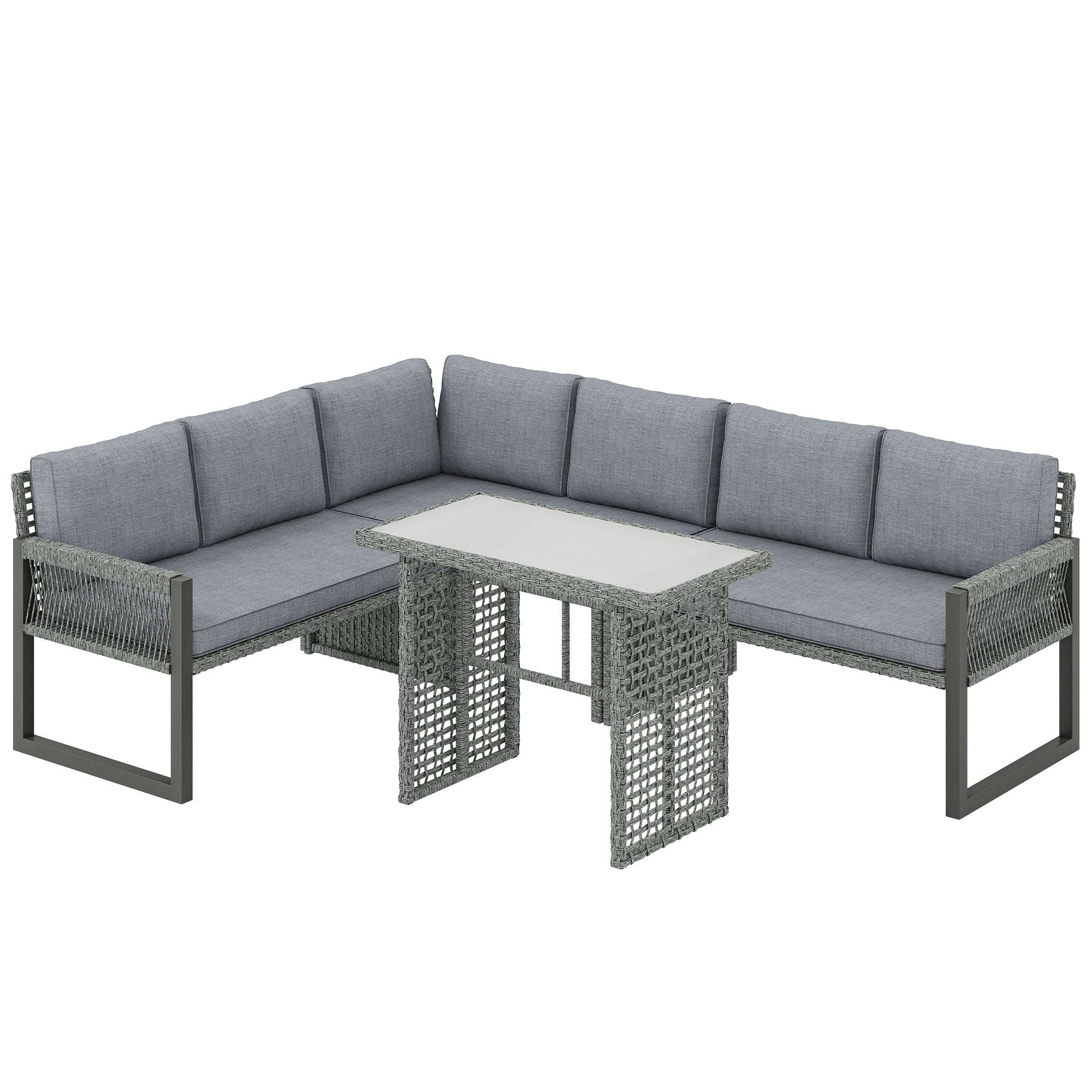 4 Piece Rattan Garden Furniture Set with 3 Loveseats, Grey - Image 12