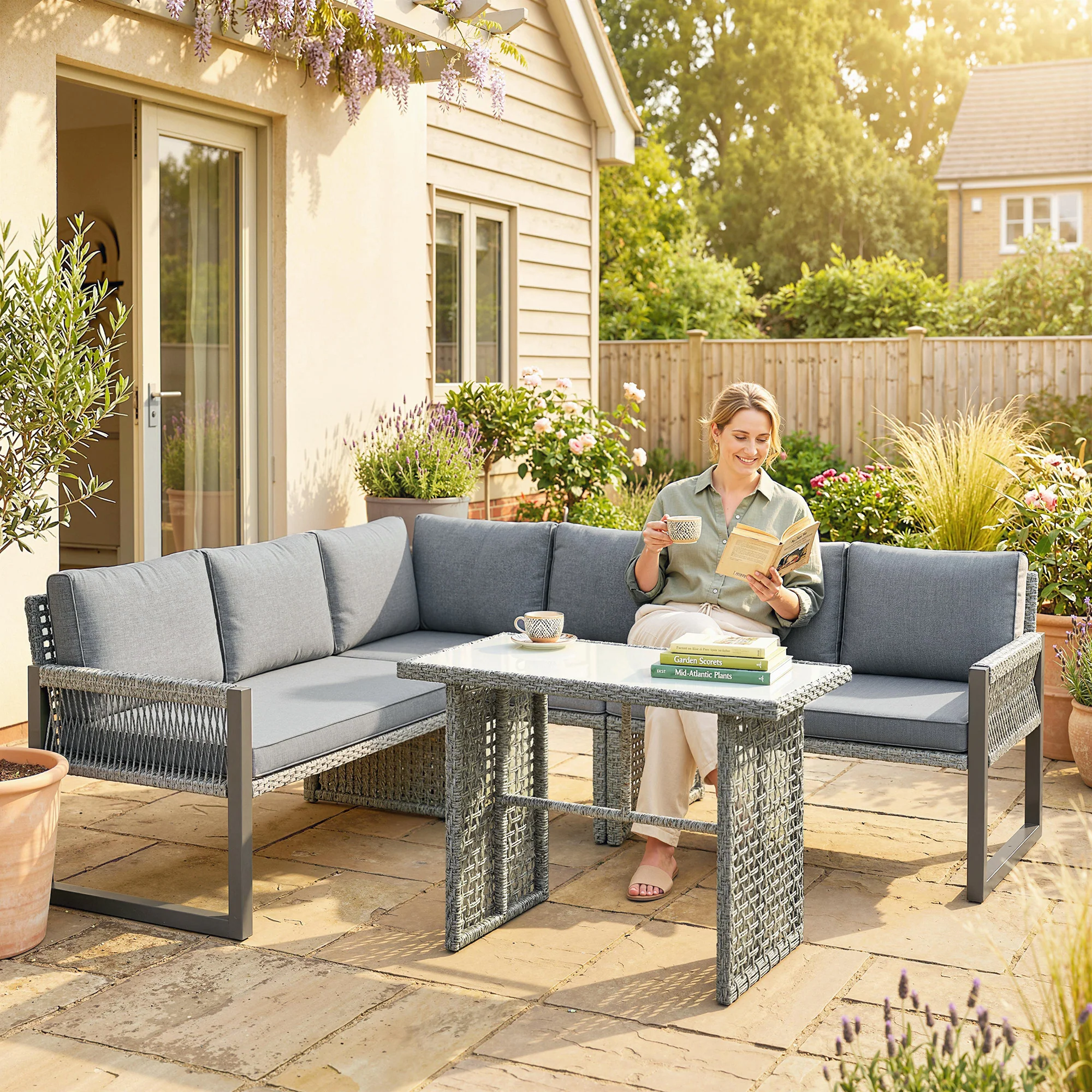4 Piece Rattan Garden Furniture Set with 3 Loveseats, Grey - Image 3