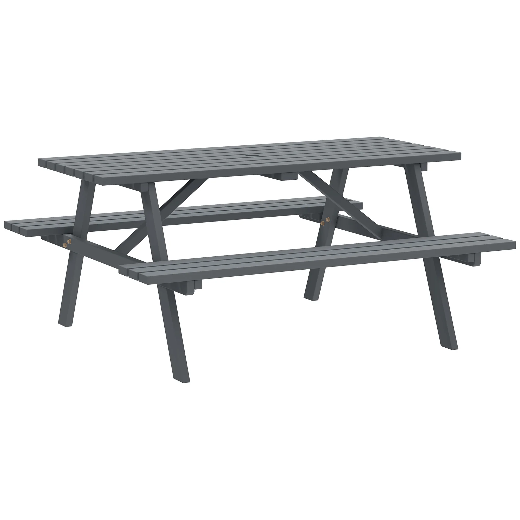 150 cm 6 Seater Wooden Picnic Table Bench with Parasol Hole, Grey - Image 12